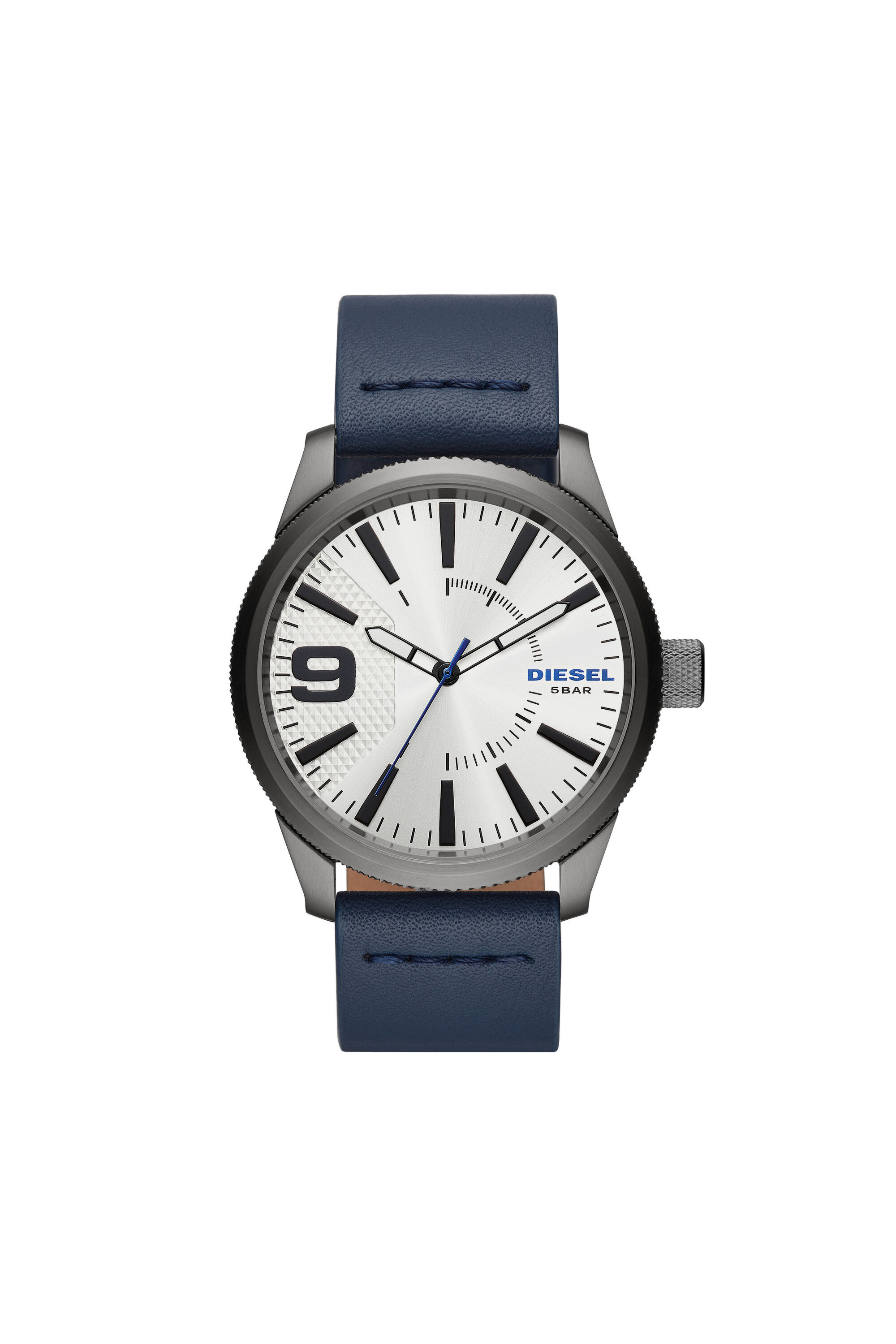 Diesel - DZ1859, Man's Rasp Nsbb navy leather and silver watch, 46 mm in Navy Blue - 1
