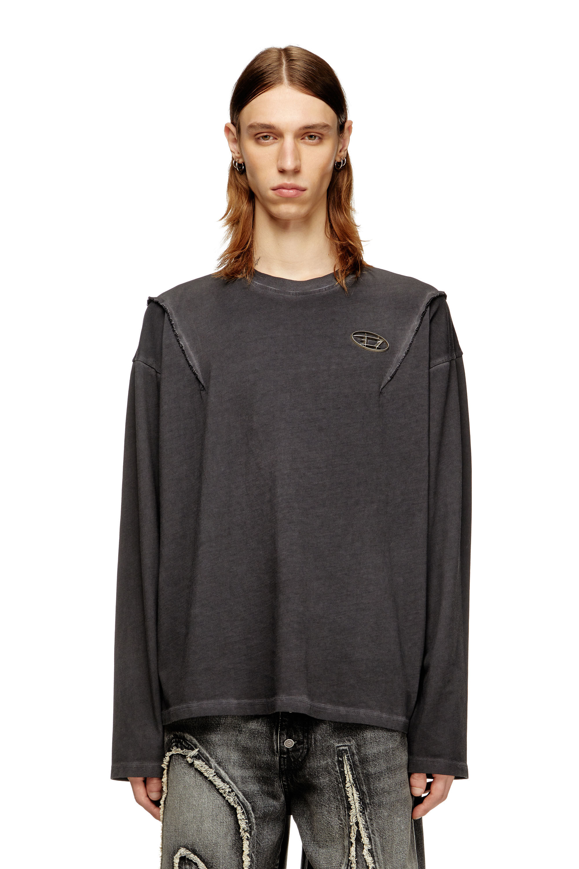 Diesel - T-THUG-T-SHIRT, Unisex's Long-sleeve T-shirt with faded effect in Dark grey - 3