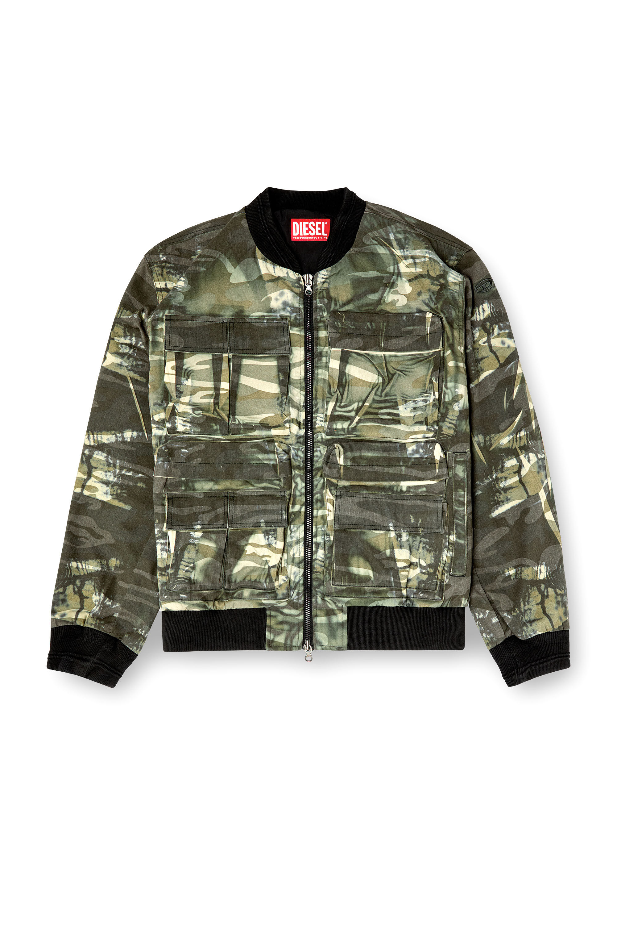 Diesel - J-MERTZ, Man's Camo jacket with creased print in Military Green - 1