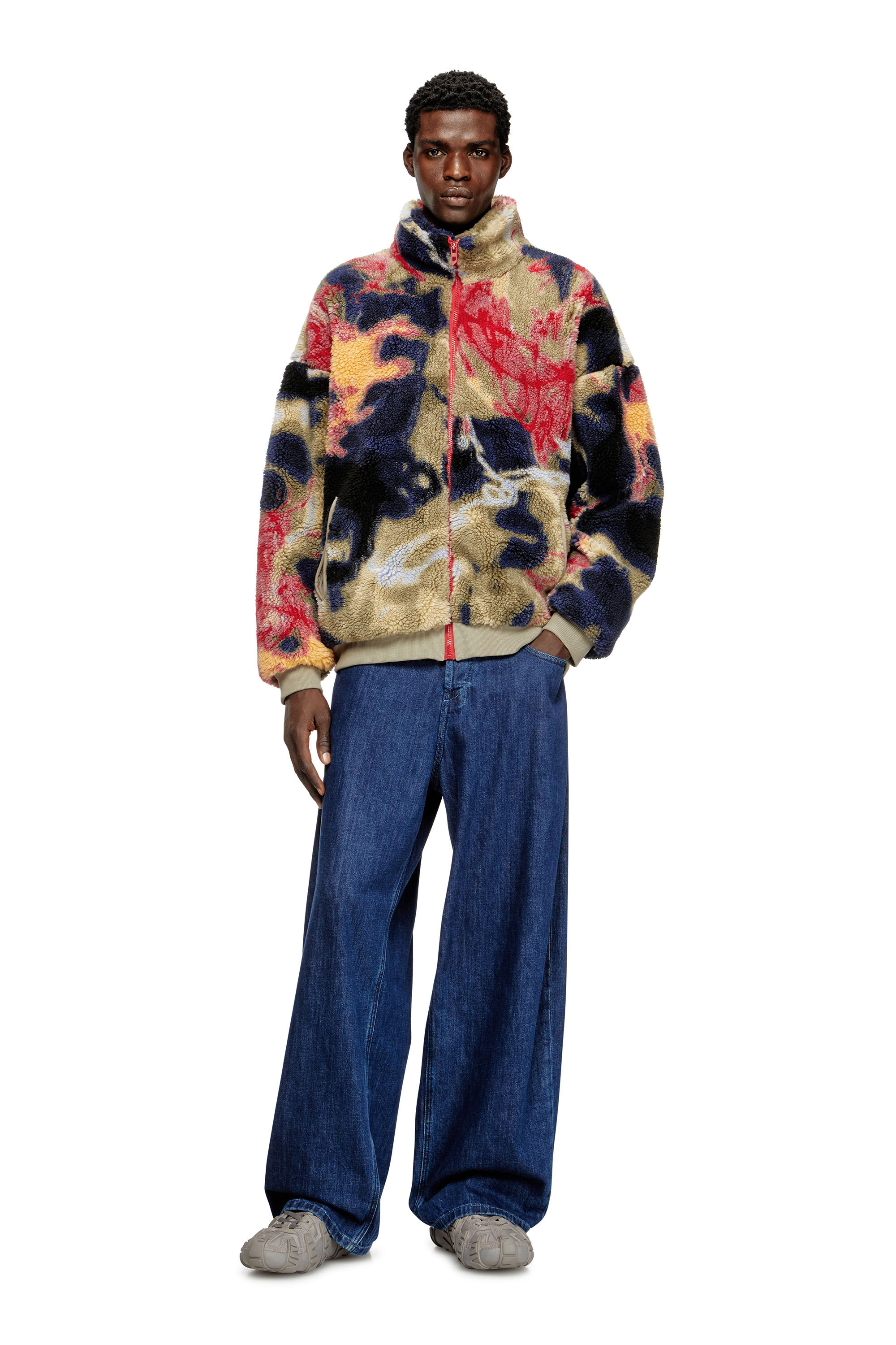 Diesel - S-LUKE, Man's Teddy-fleece jacket with graffiti motif in Beige/Black - 1