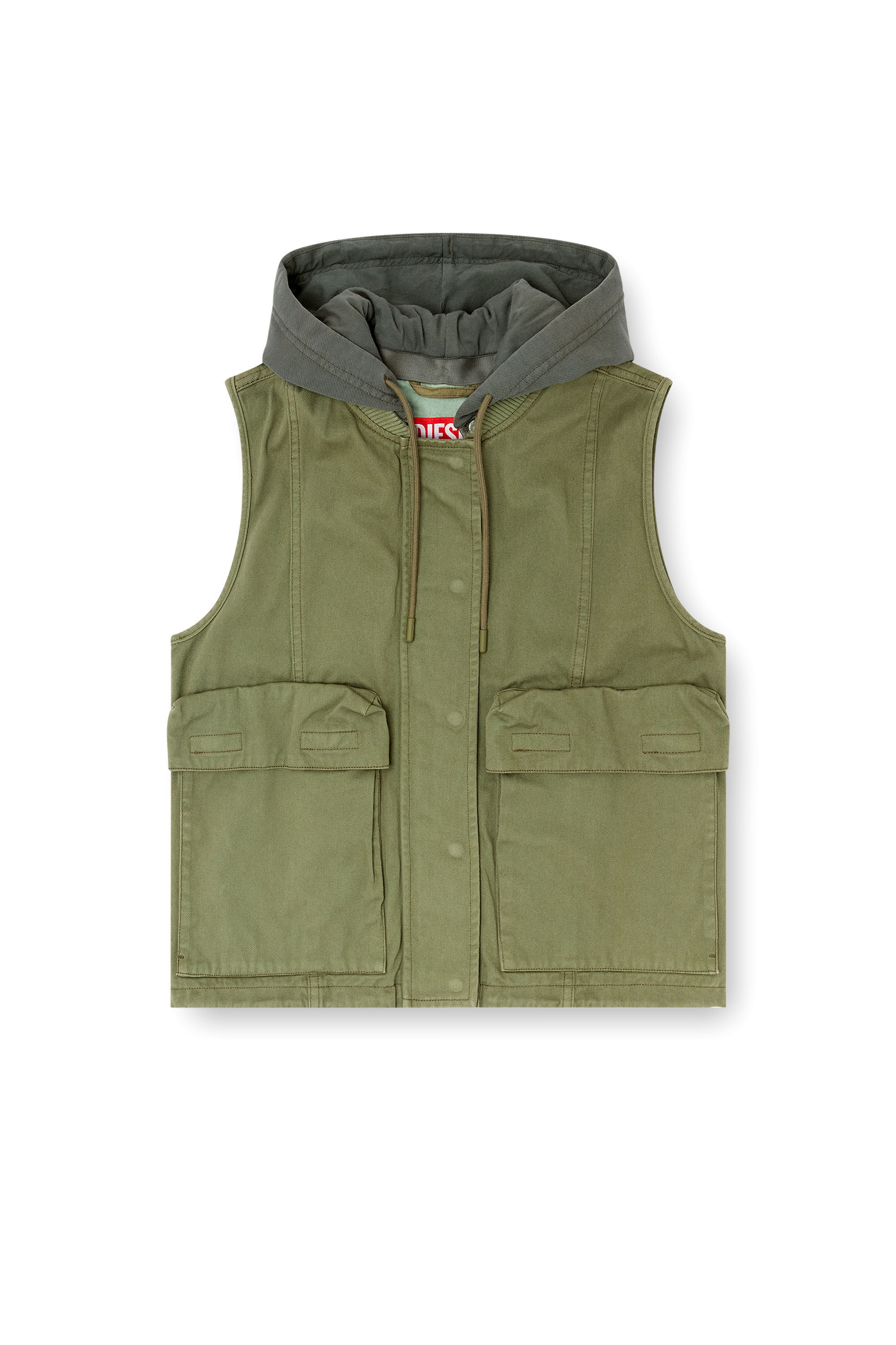 Diesel - G-ENESIS, Woman's Hooded cargo vest in cotton twill in Military Green - 2