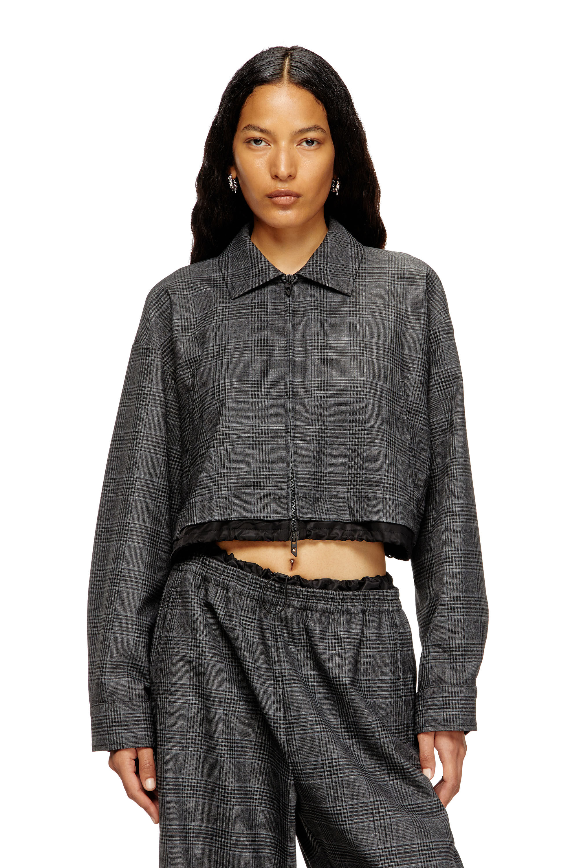 Women's Cropped Prince of Wales wool-blend coach jacket | Black