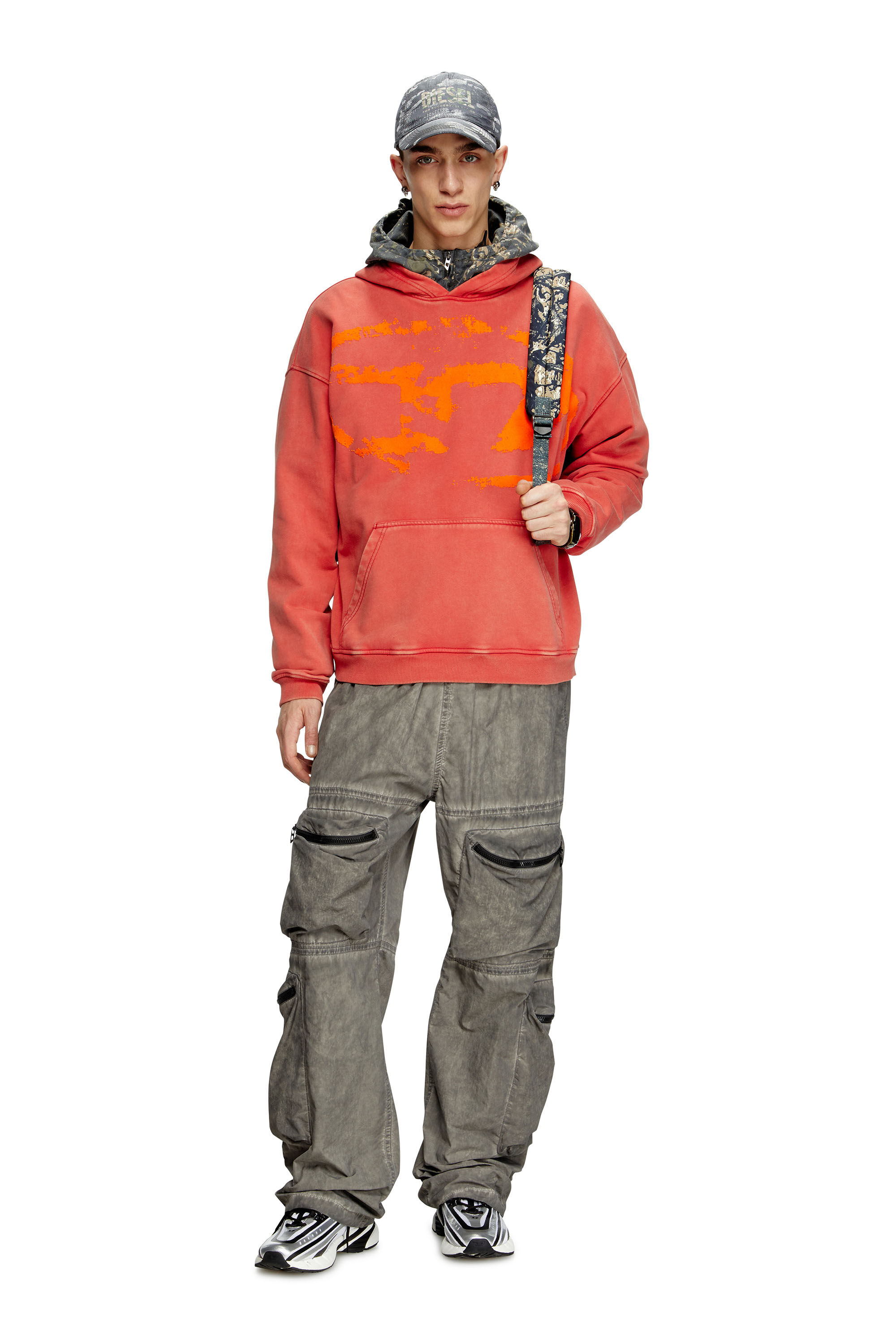 Diesel - S-BOXT-HOOD-R10, Man's Hoodie with flocked Oval D logo in Red - 1