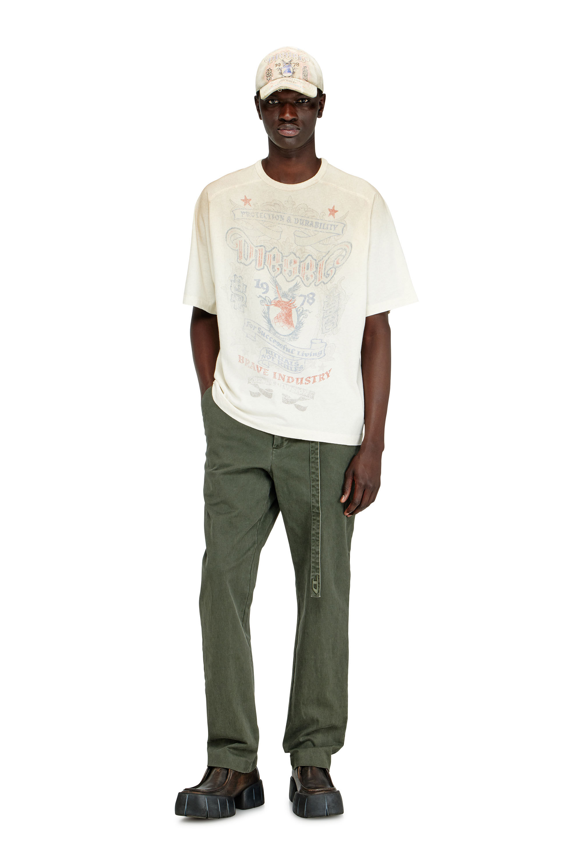 Diesel - T-ALECY, Man's T-shirt with Diesel crest graphic in White - 1