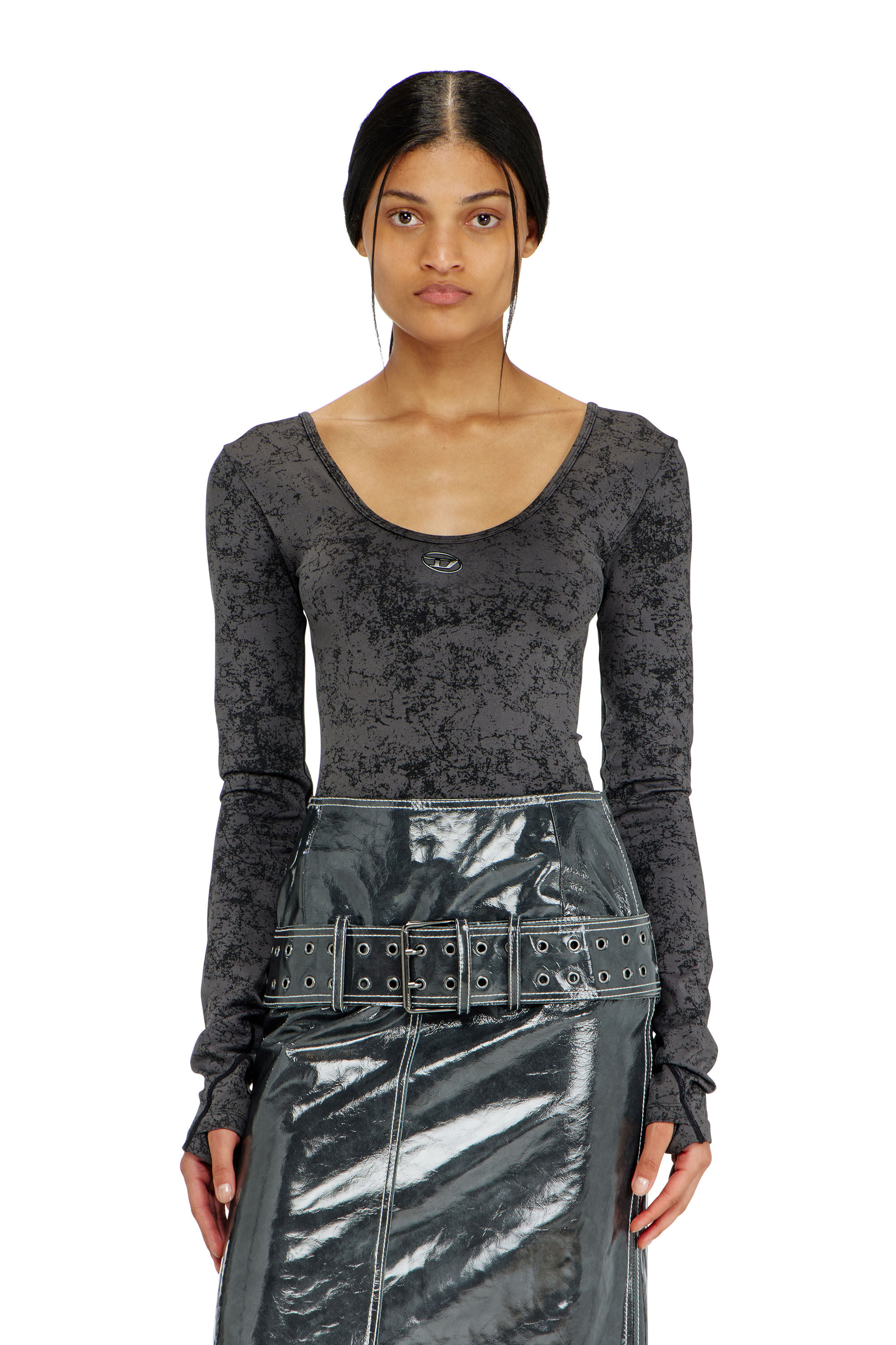 Diesel - IONNA-UTLT, Woman's Open-back bodysuit with utilitarian print in Black - 4