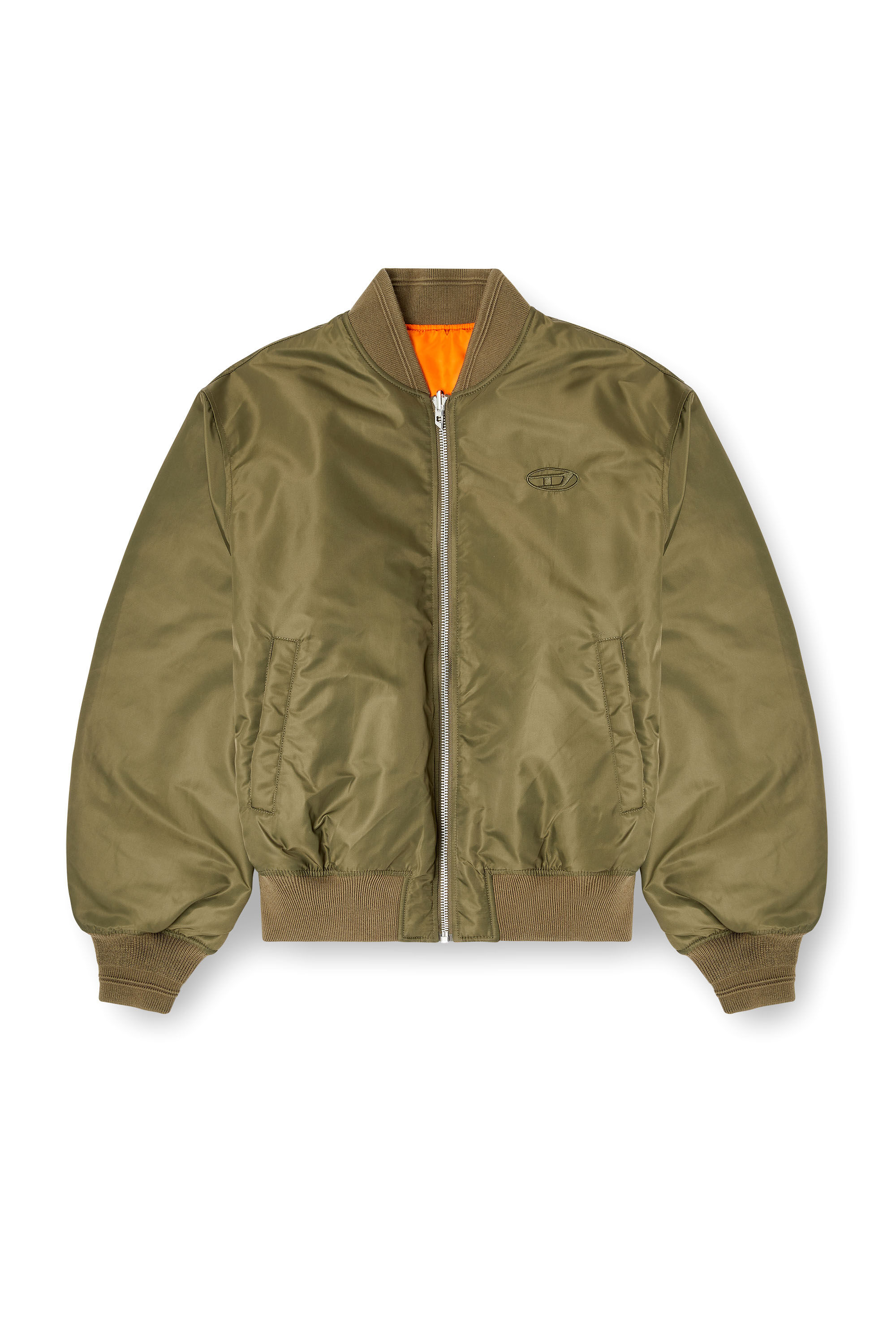 Diesel - W-TYPE-D1, Man's Padded bomber jacket with Oval D embroidery in Green/Orange - 2
