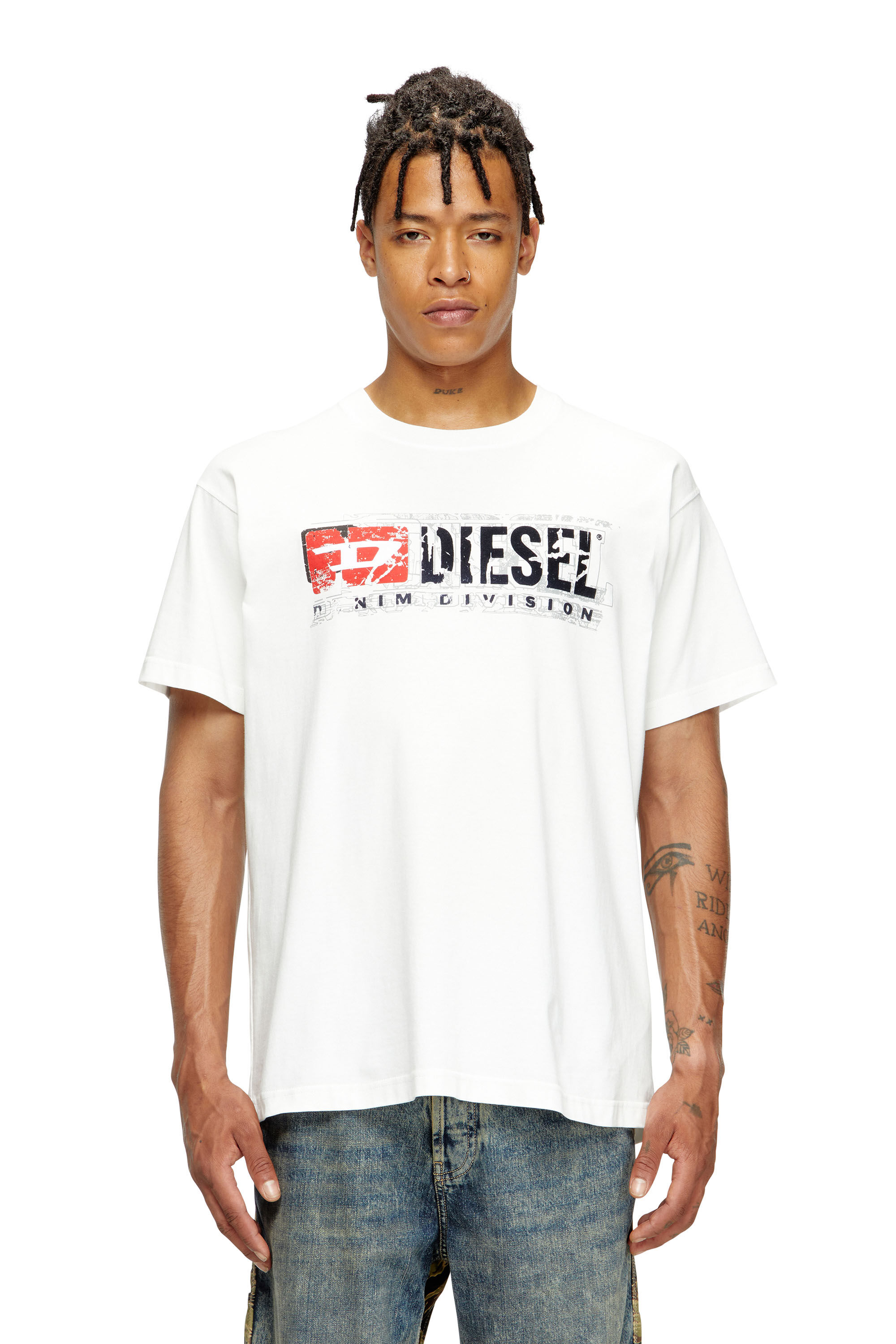 Diesel - T-NORM-T6, Man's T-shirt with flocked Diesel Denim Division logo in White - 3