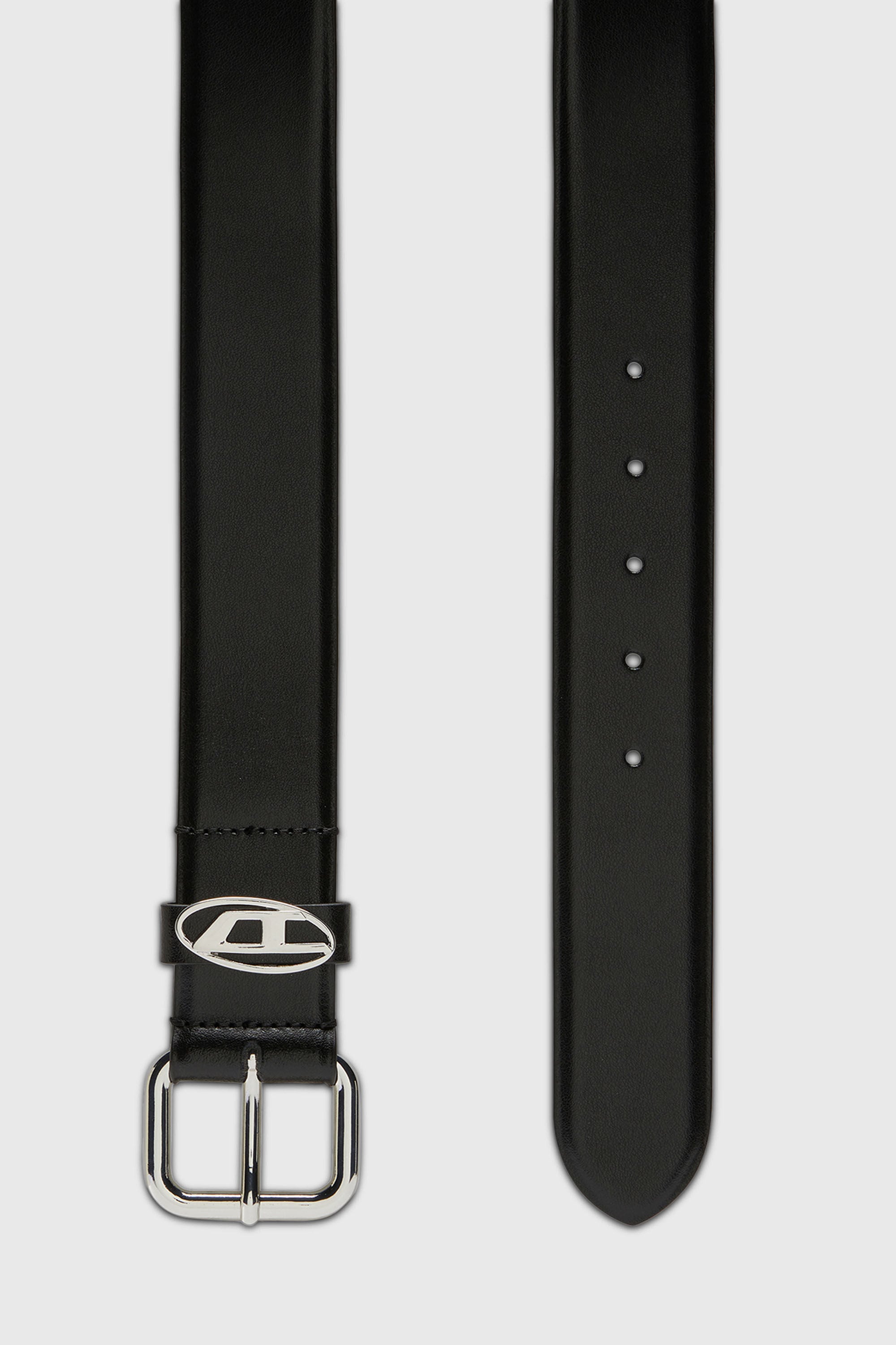 Diesel - B-1DR OVAL D LOOP, Unisex's 3.9cm logo-plaque embellished leather belt in Black/Silver - 2