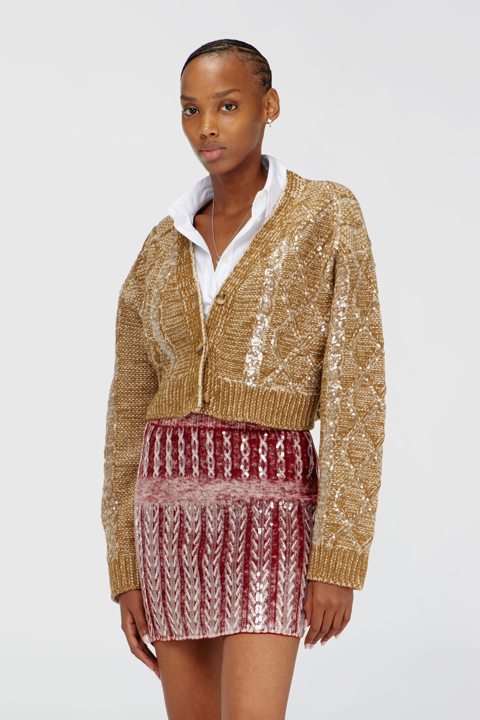 Diesel - M-BRAKY, Woman's Cable-knit wool cardigan with sequins in Gold - 3