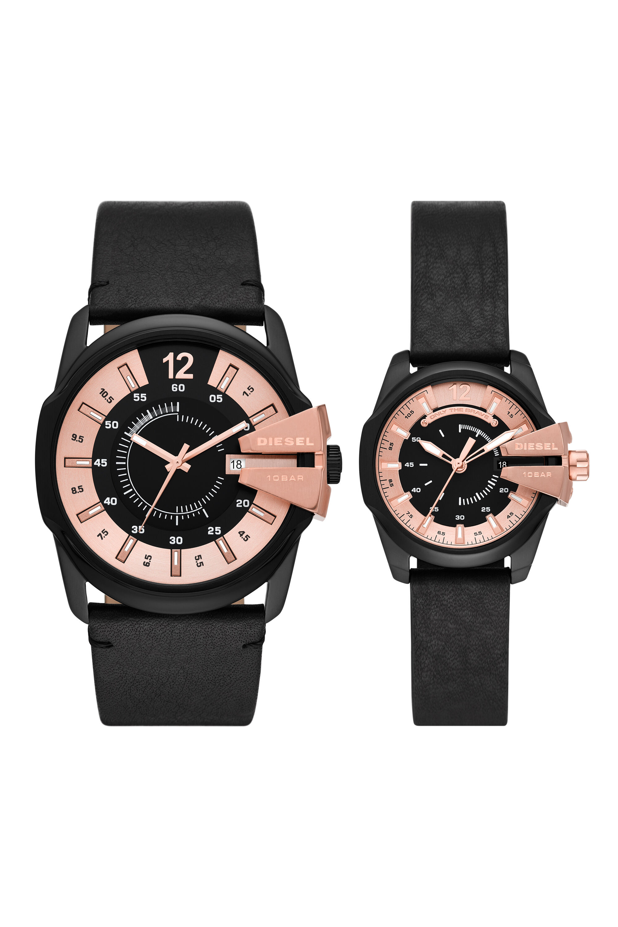 Diesel - DZ1977, Woman's Master Chief Leather Watch Set in Black/Pink - 1