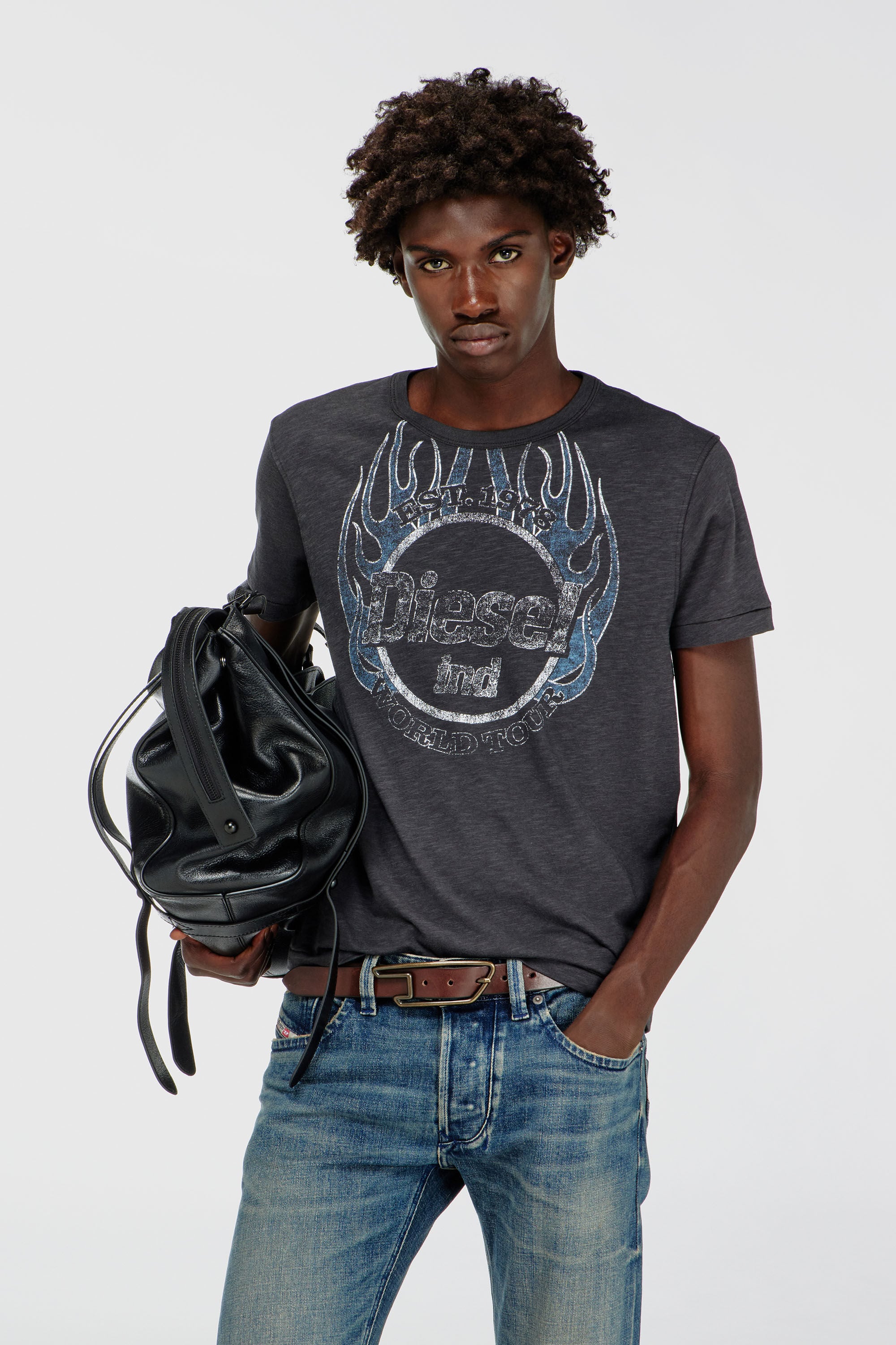 Diesel - T-NOTS, Man's T-shirt in slub-jersey with crack print in null - 2