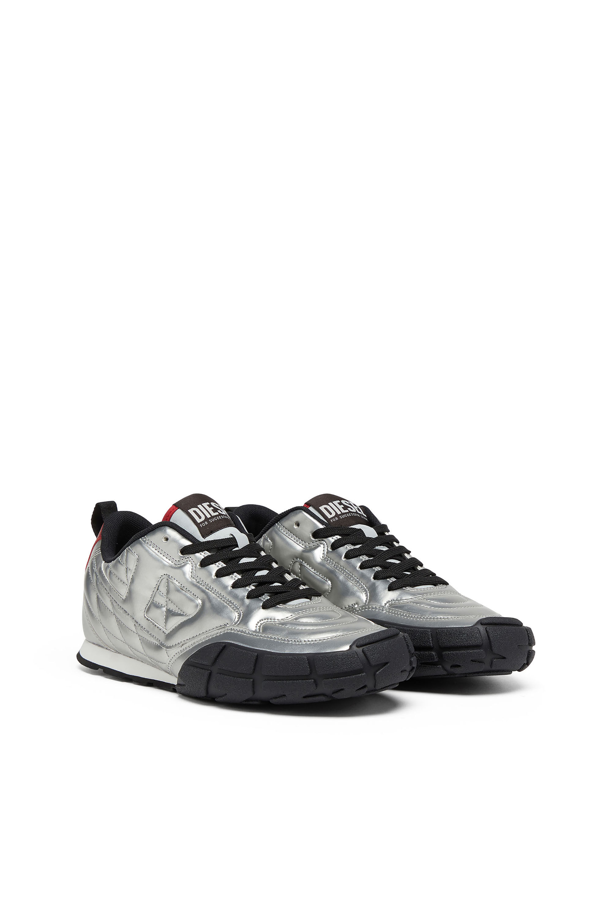 Diesel - S-PAGODHA LOW, Man's S-Pagodha-Quilted metallic sneakers in Silver/Black - 2