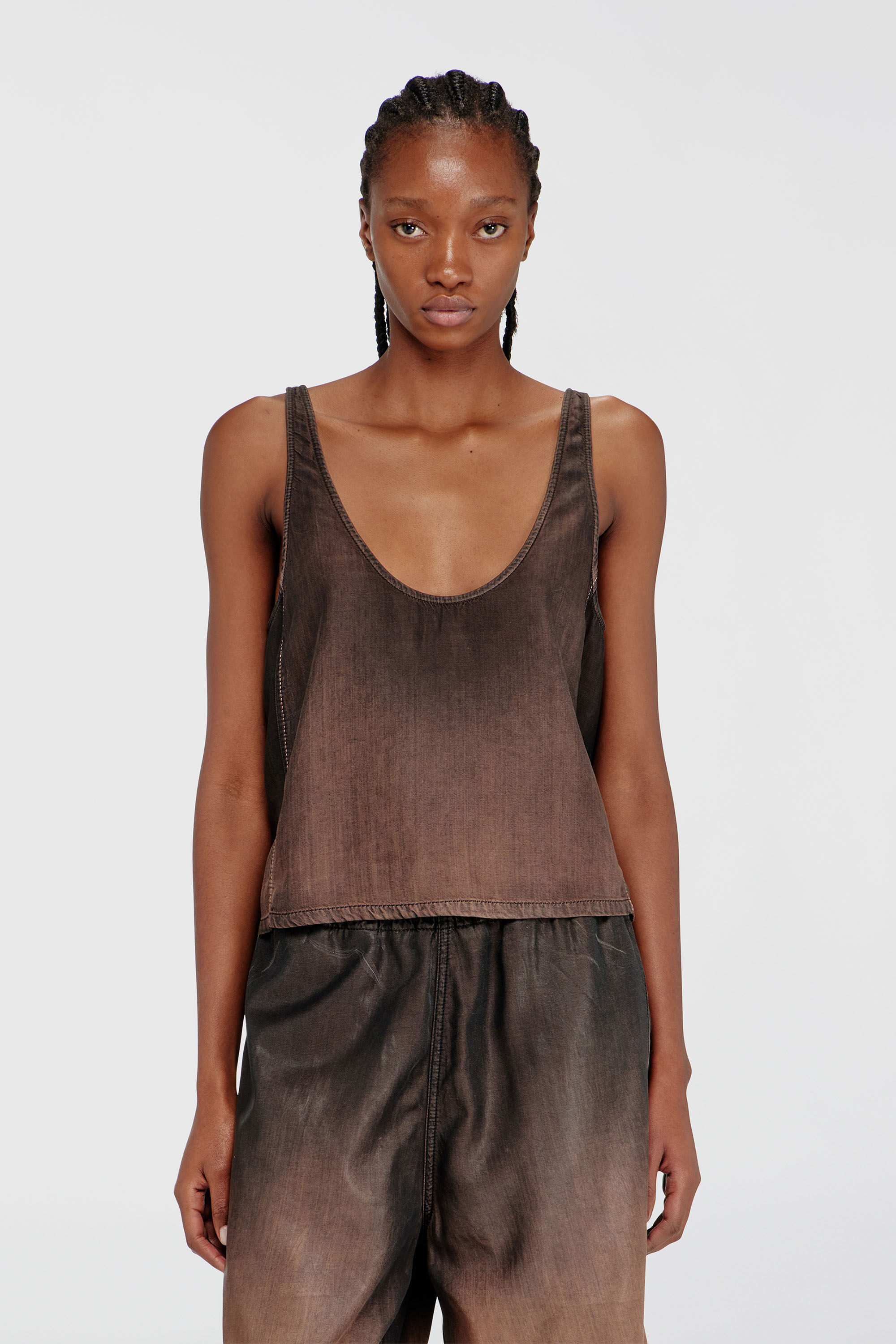 Diesel - DE-NORIAN-S, Woman's Tank top in fluid coated denim in Brown - 3