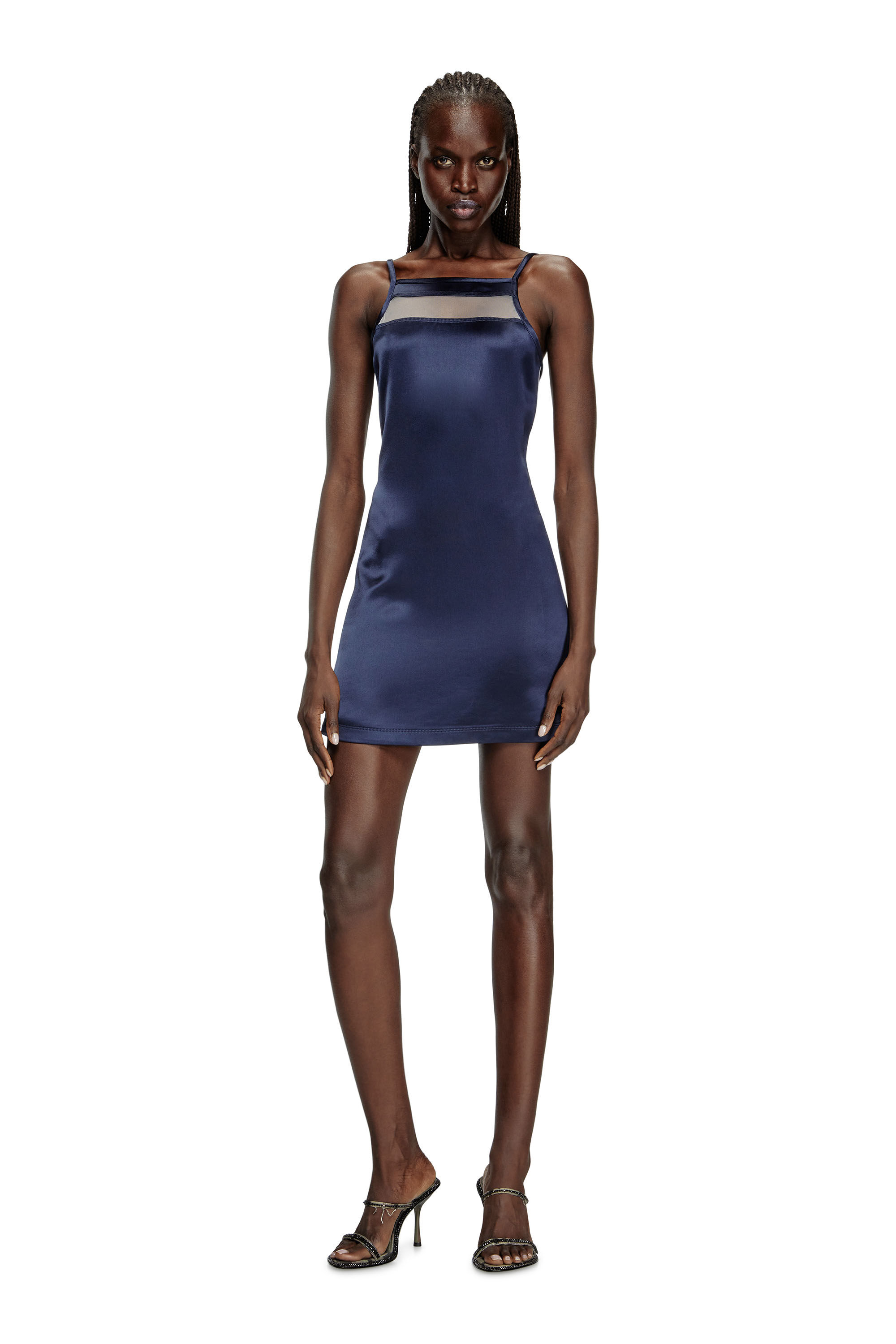 Diesel - D-AFFY, Woman's Short dress in satin, knit and tulle in Blue - 1