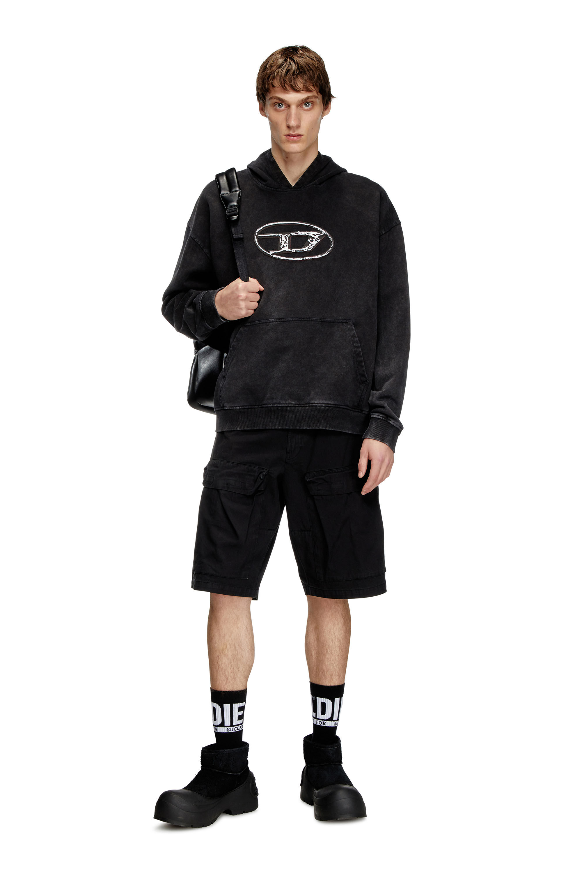 Diesel - P-BEECK-SHORT, Man's Cargo shorts in faded organic cotton in Black - 1