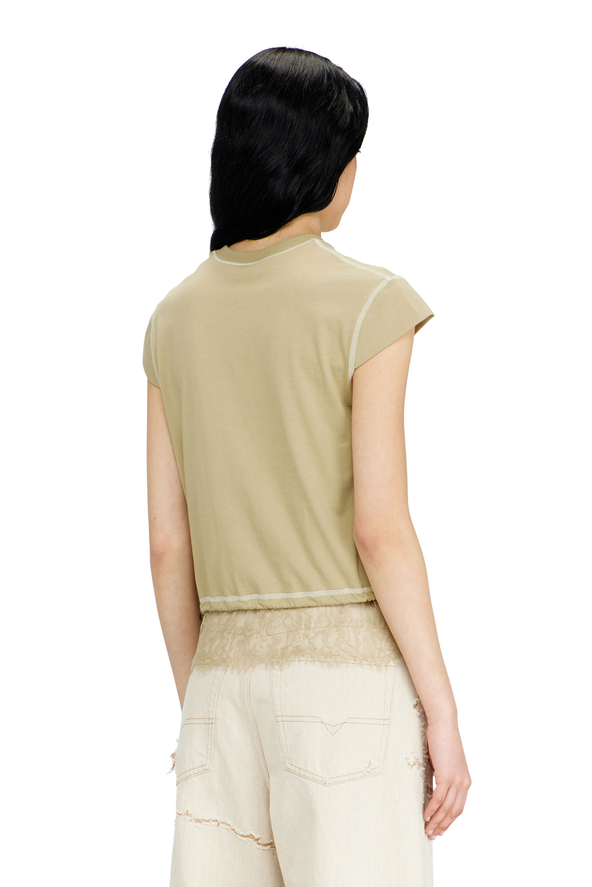 Diesel - T-LUNA, Woman's Jersey t-shirt with lace hem in Beige - 4