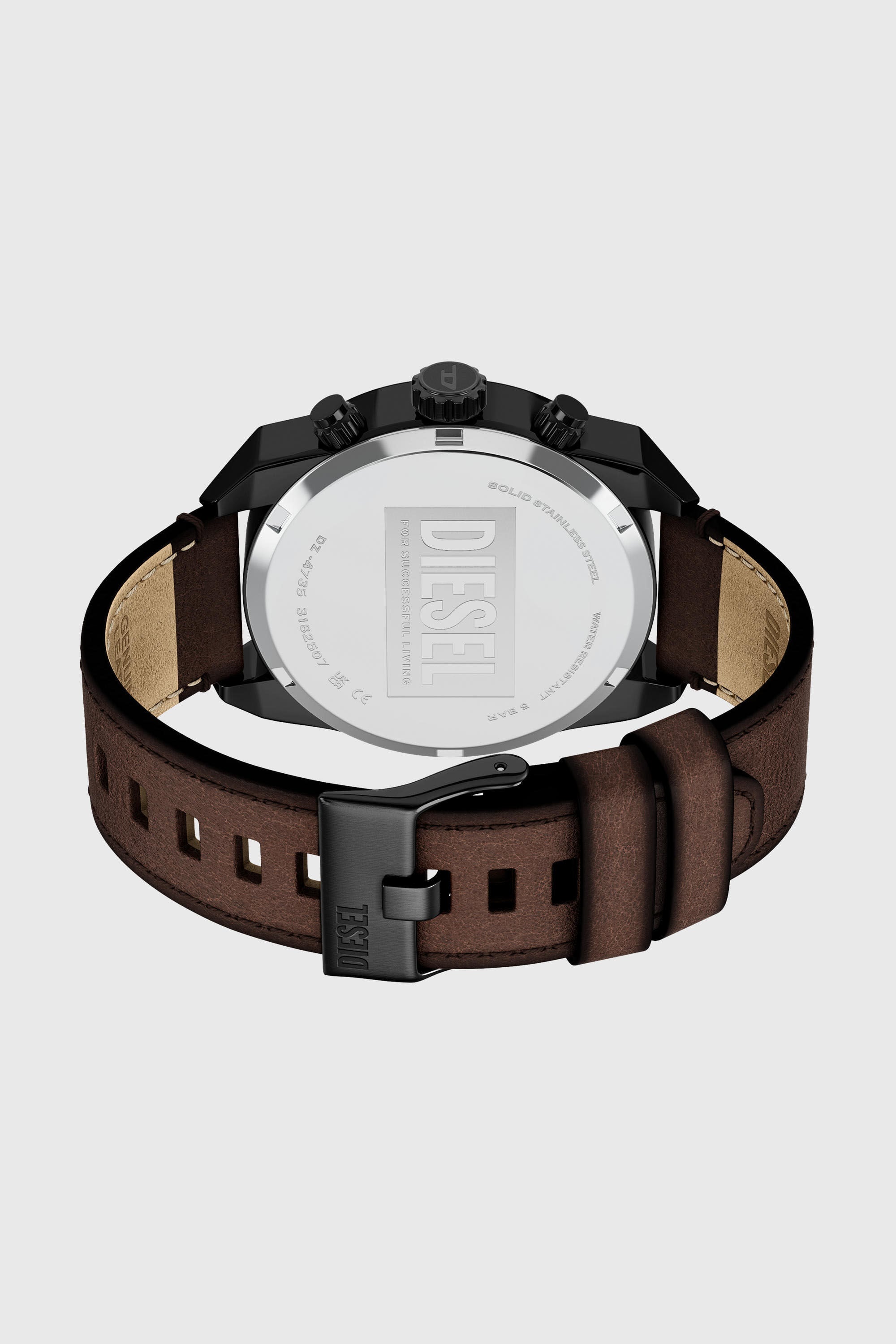 Diesel - DZ4735 WATCH, Man's Spiked brown leather watch in Brown - 4