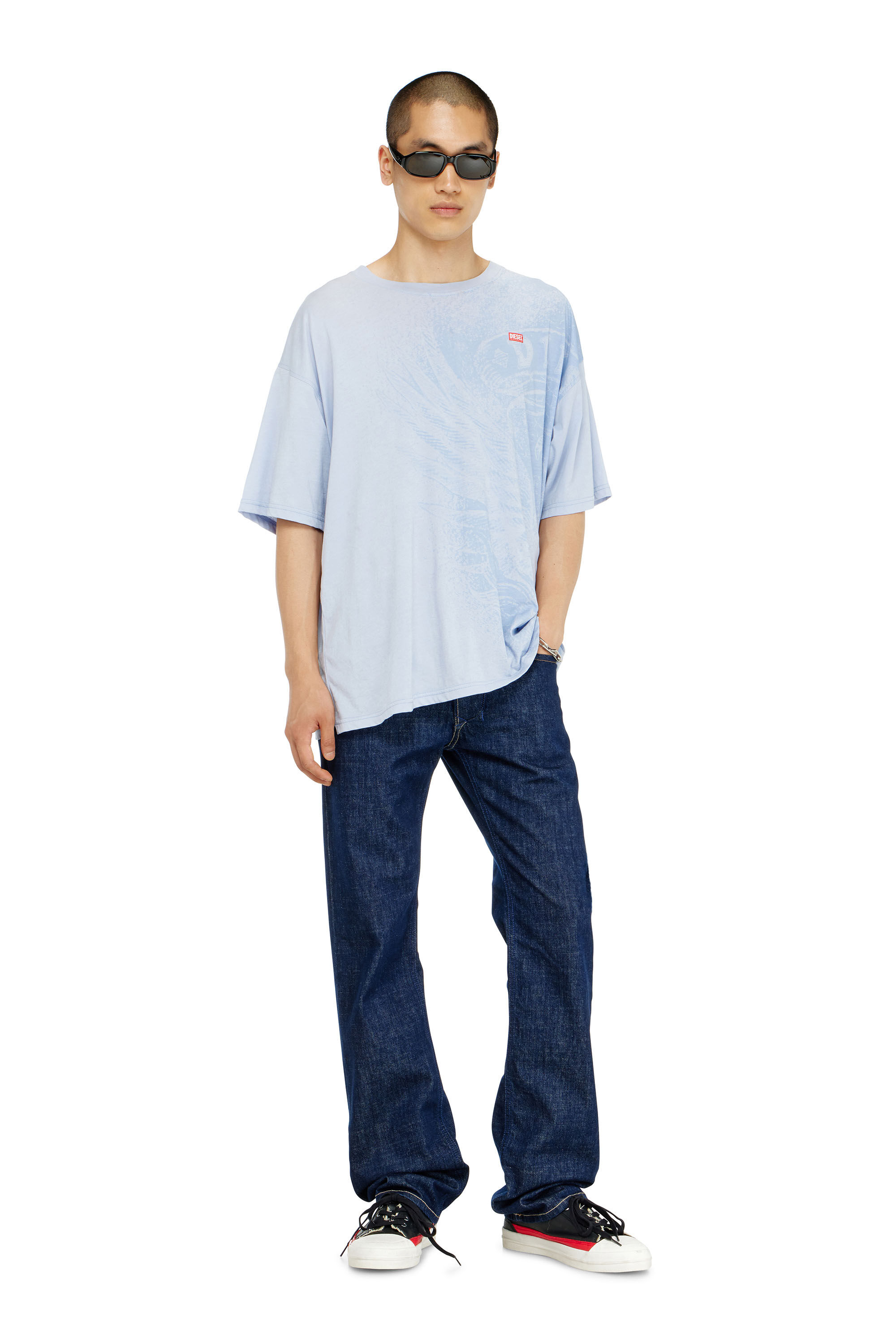 Diesel - T-BOXT-AA3, Man's Relaxed T-shirt with pigment prints in Light Blue - 1