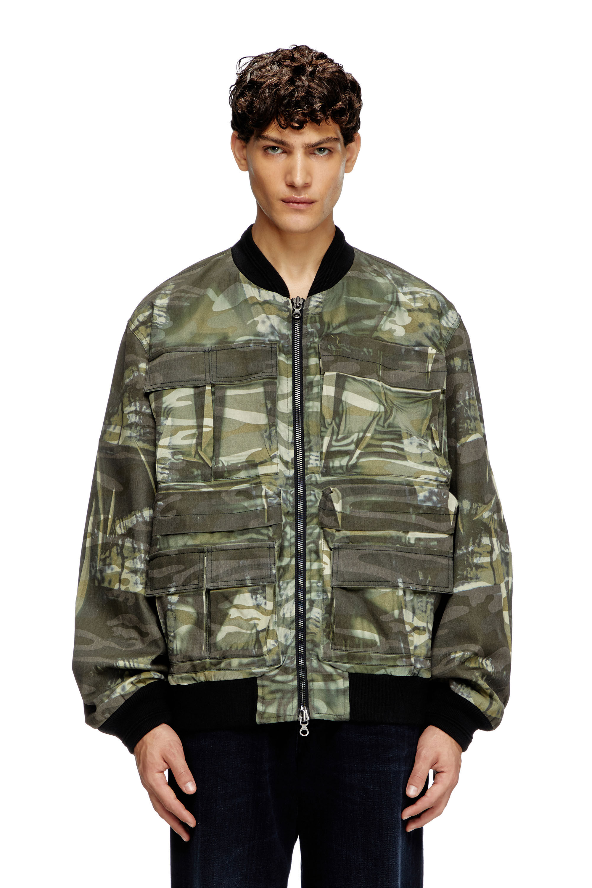 Diesel - J-MERTZ, Man's Camo jacket with creased print in Military Green - 2