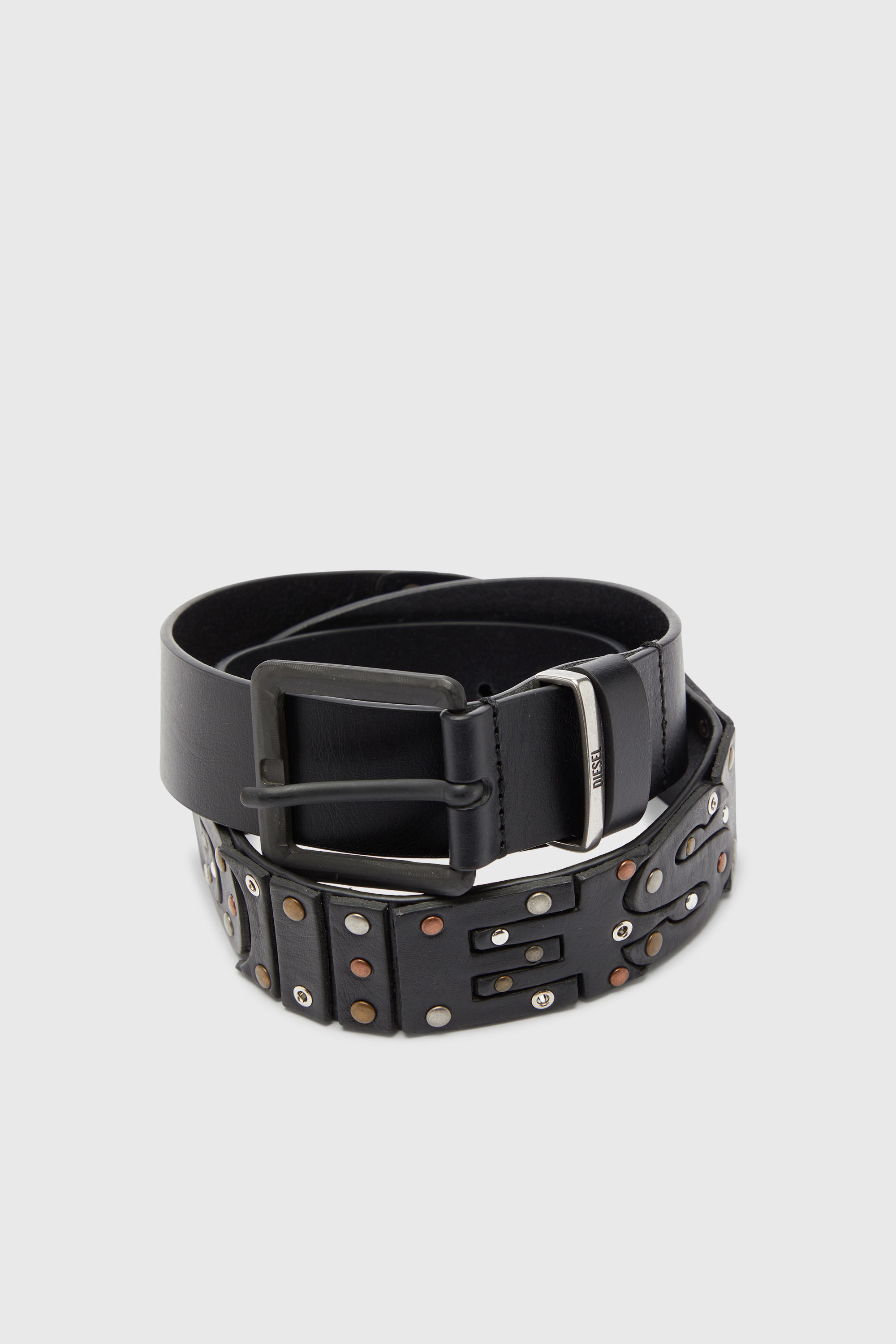 Diesel - B-DSL RIVETS, Unisex's 4cm leather belt with studs and rivets in Black - 3