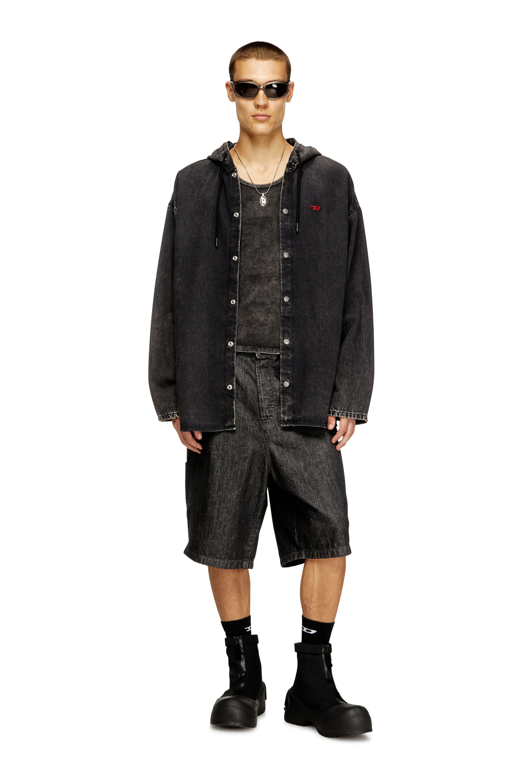 Diesel - D-DEWNY-HOOD, Man's Hybrid shirt in denim in Black - 1