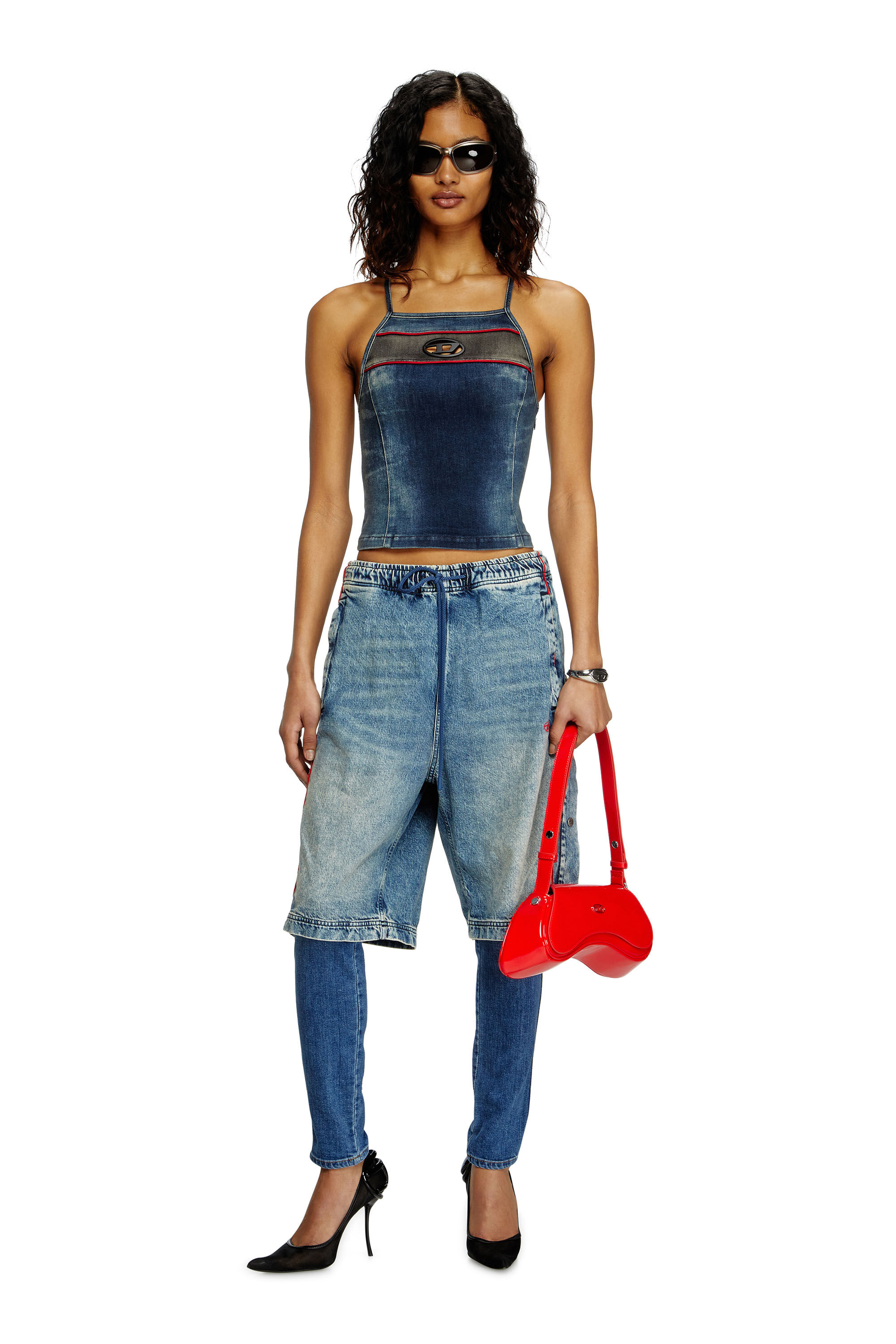 Diesel - DE-PILU-S, Woman's Top in stretch bicolour denim in Dark Blue - 1