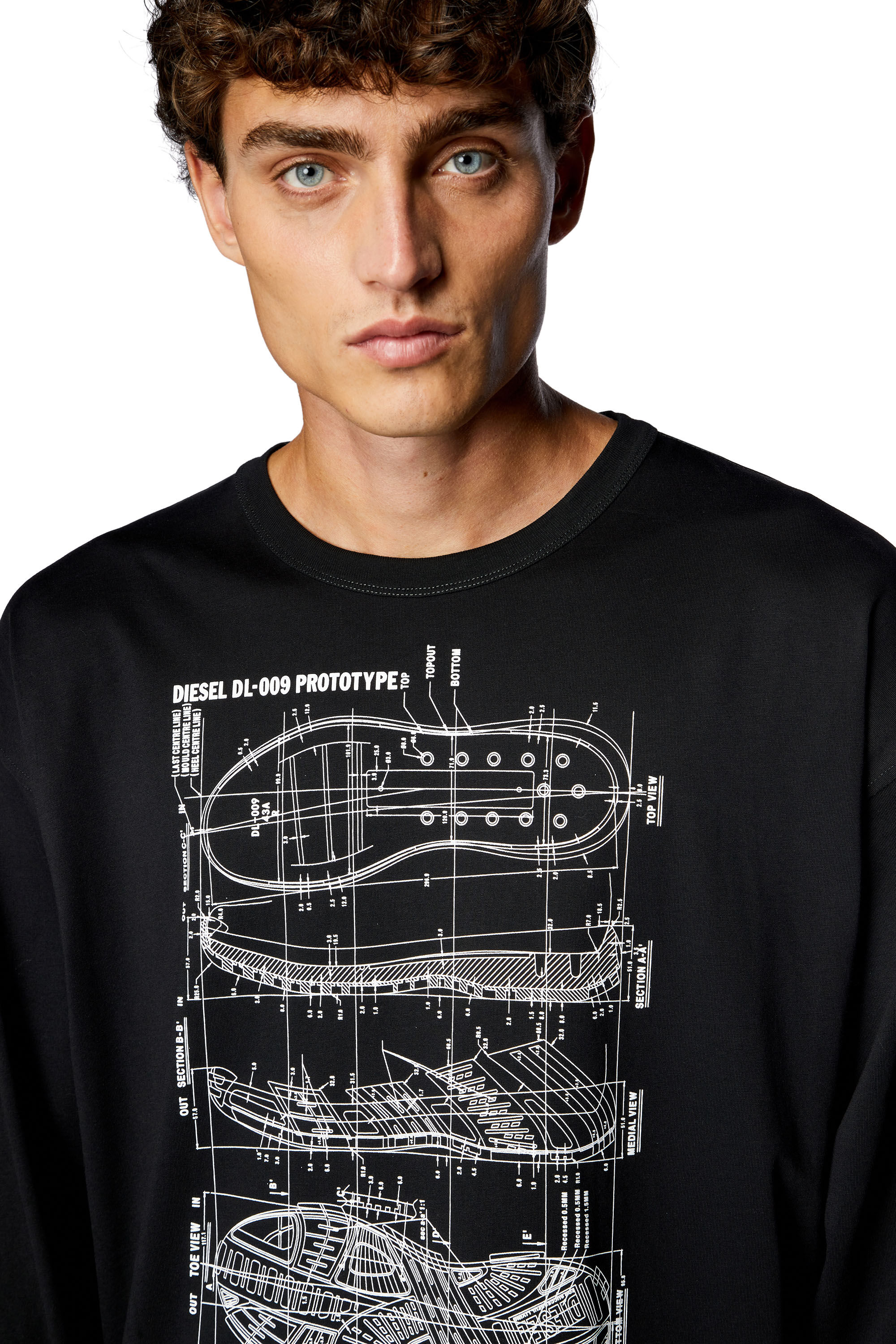 Men's Long-sleeve oversized T-shirt with print | Black | Diesel