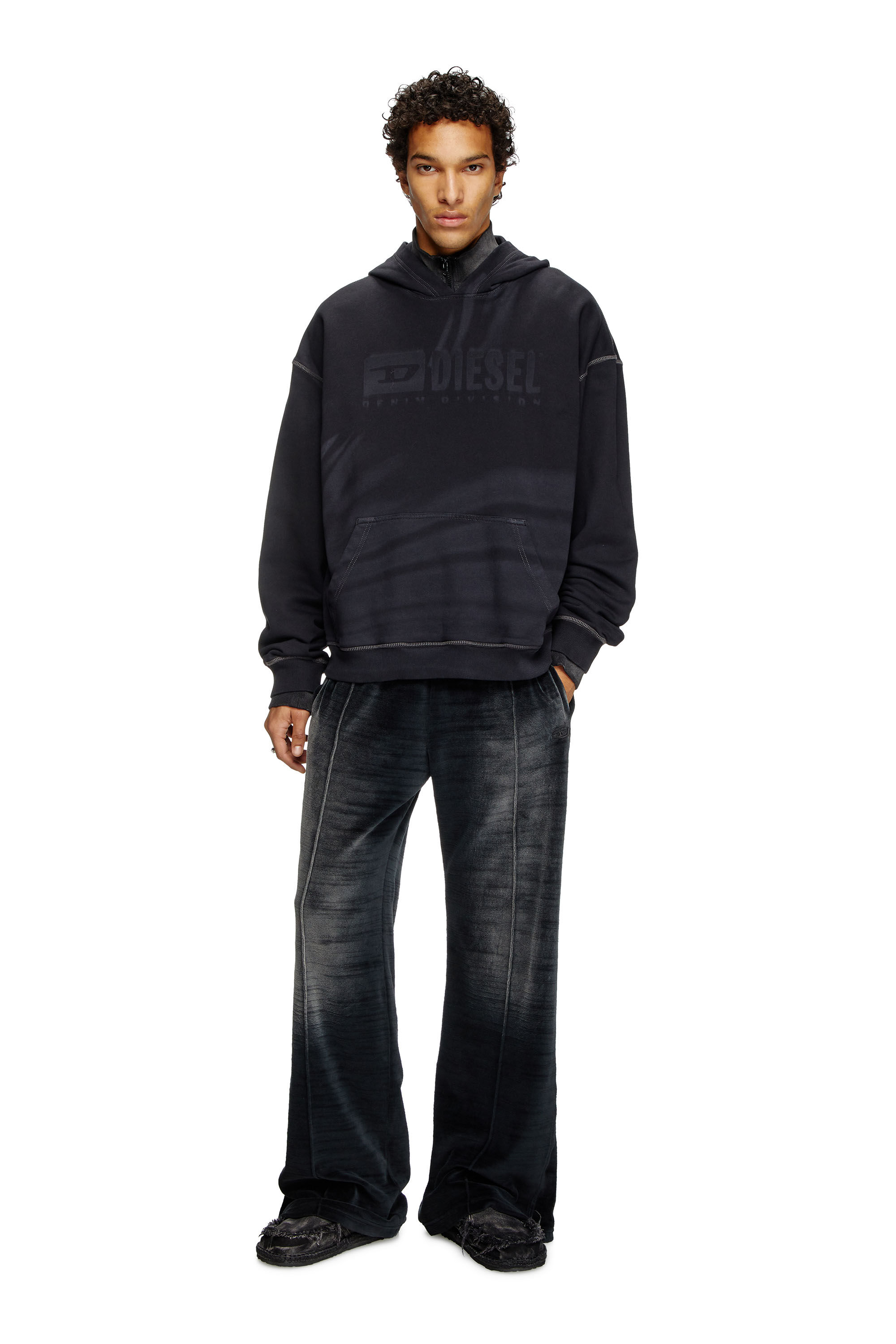 Diesel - S-BOXT-HOOD-R9, Man's Laser-faded logo hoodie in Black - 1