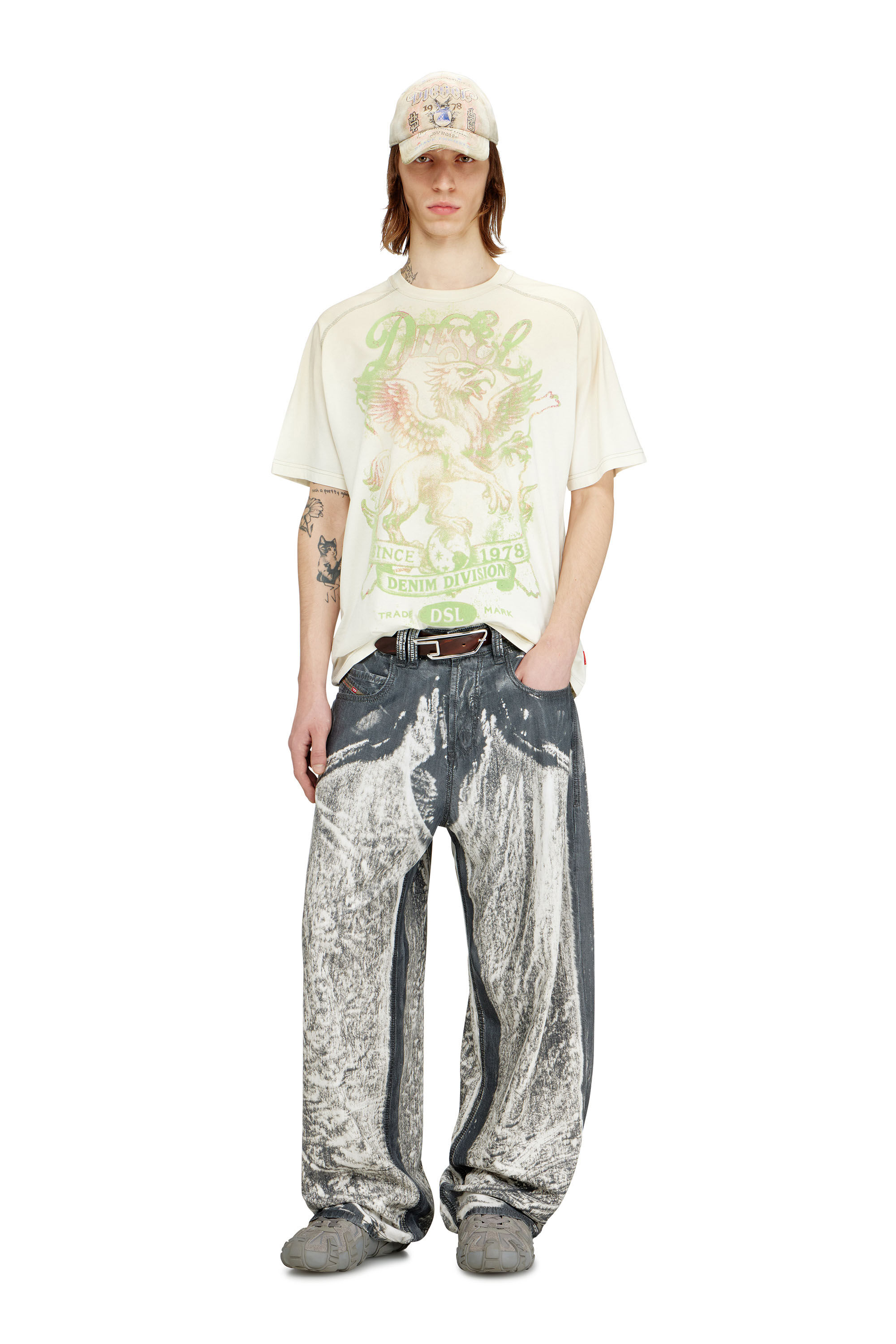Diesel - T-GRIFFO, Man's T-shirt with griffin print in Green/White - 1