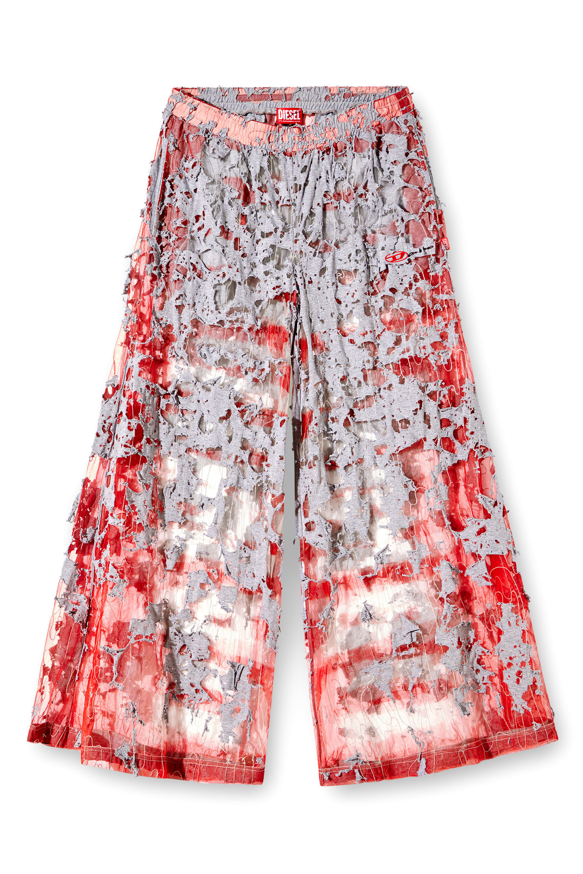 Diesel - P-DAM-DEVOR-DD, Unisex's Wide-leg devoré sweatpants in Grey/Red - 2