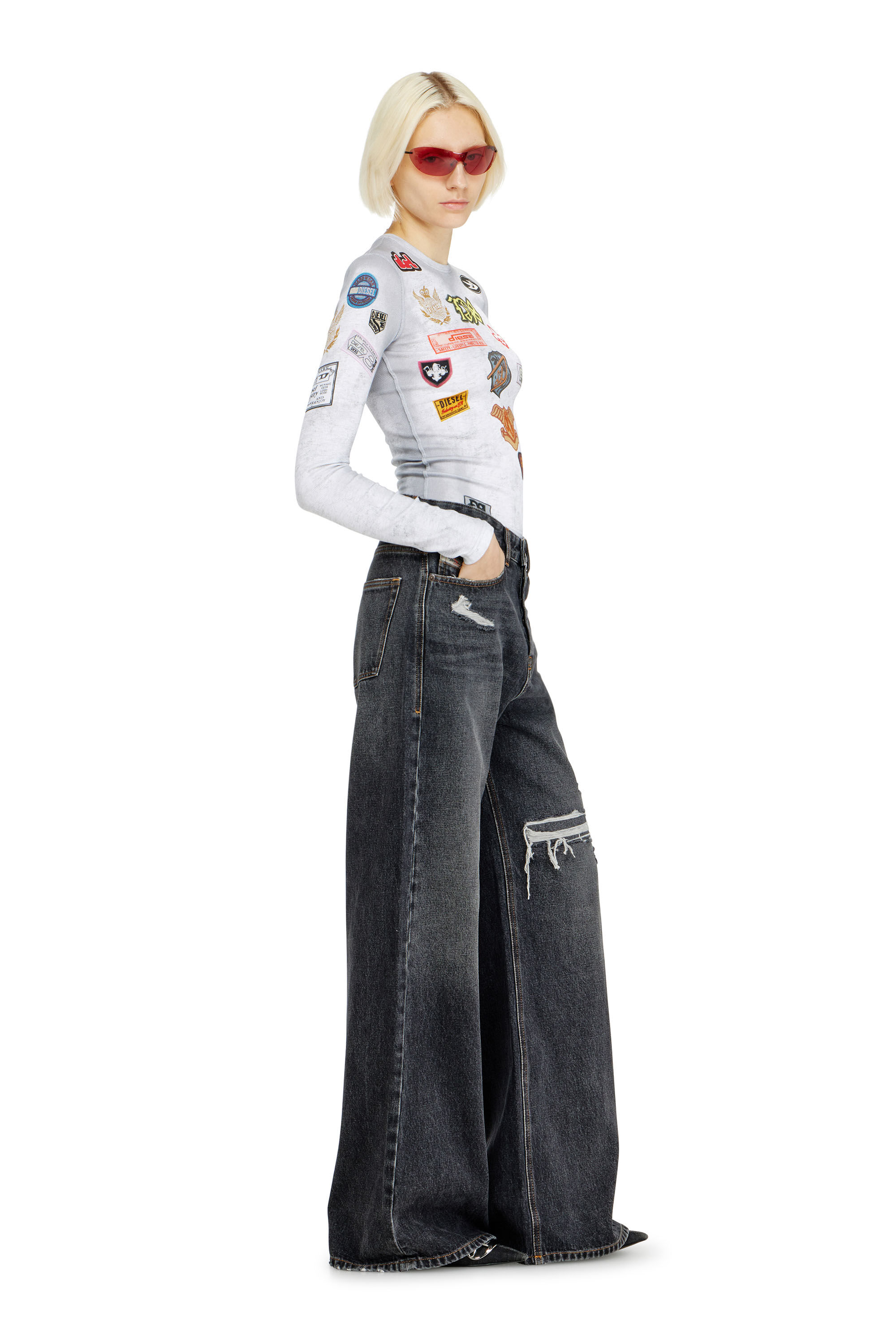 Diesel - Unisex's Relaxed Jeans 1996 D-Sire 007F6, Black/Dark grey - 2