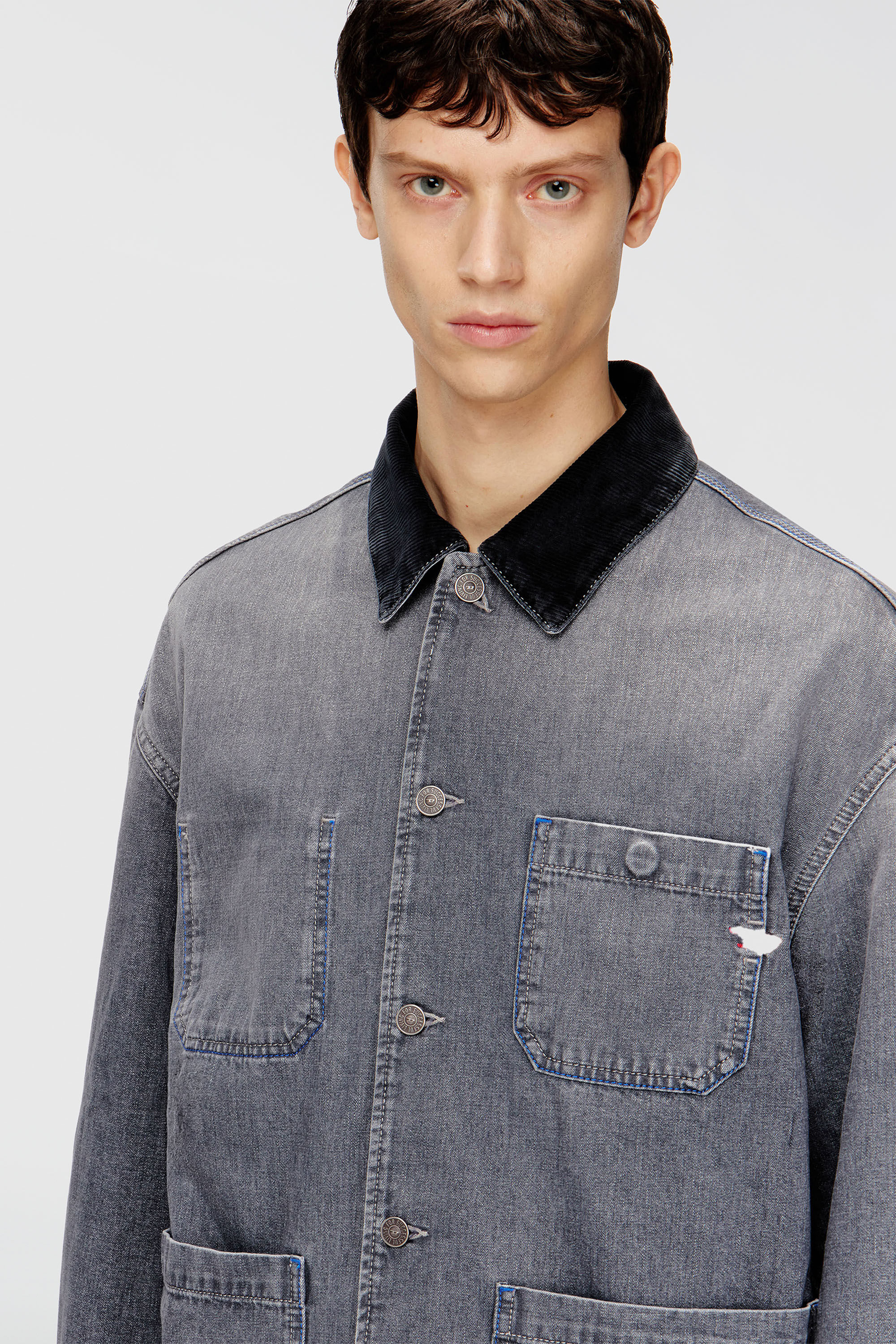 Diesel - D-STACK-U-L, Unisex's Utility-style denim jacket with contrasting collar in Grey - 5