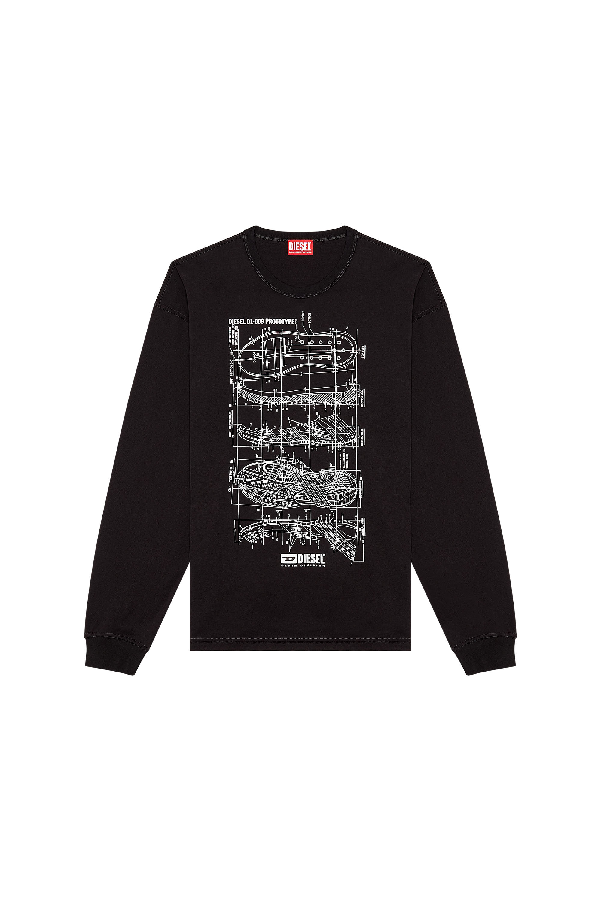Men's Long-sleeve oversized T-shirt with print | Black | Diesel