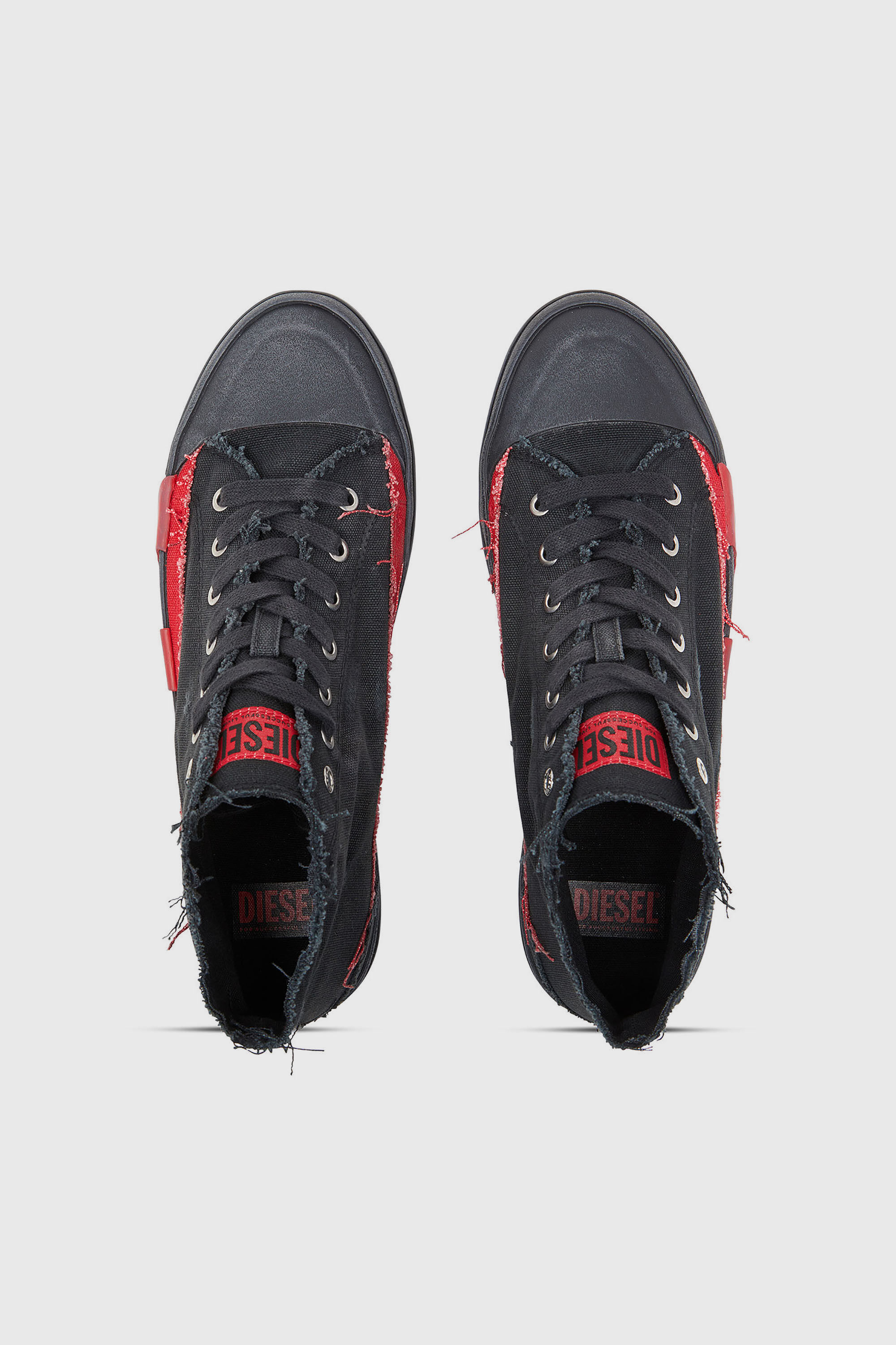 Diesel - S-D-VERSE MID II, Man's S-D-Verse-Distressed high-top sneakers in canvas in Black/Red - 4