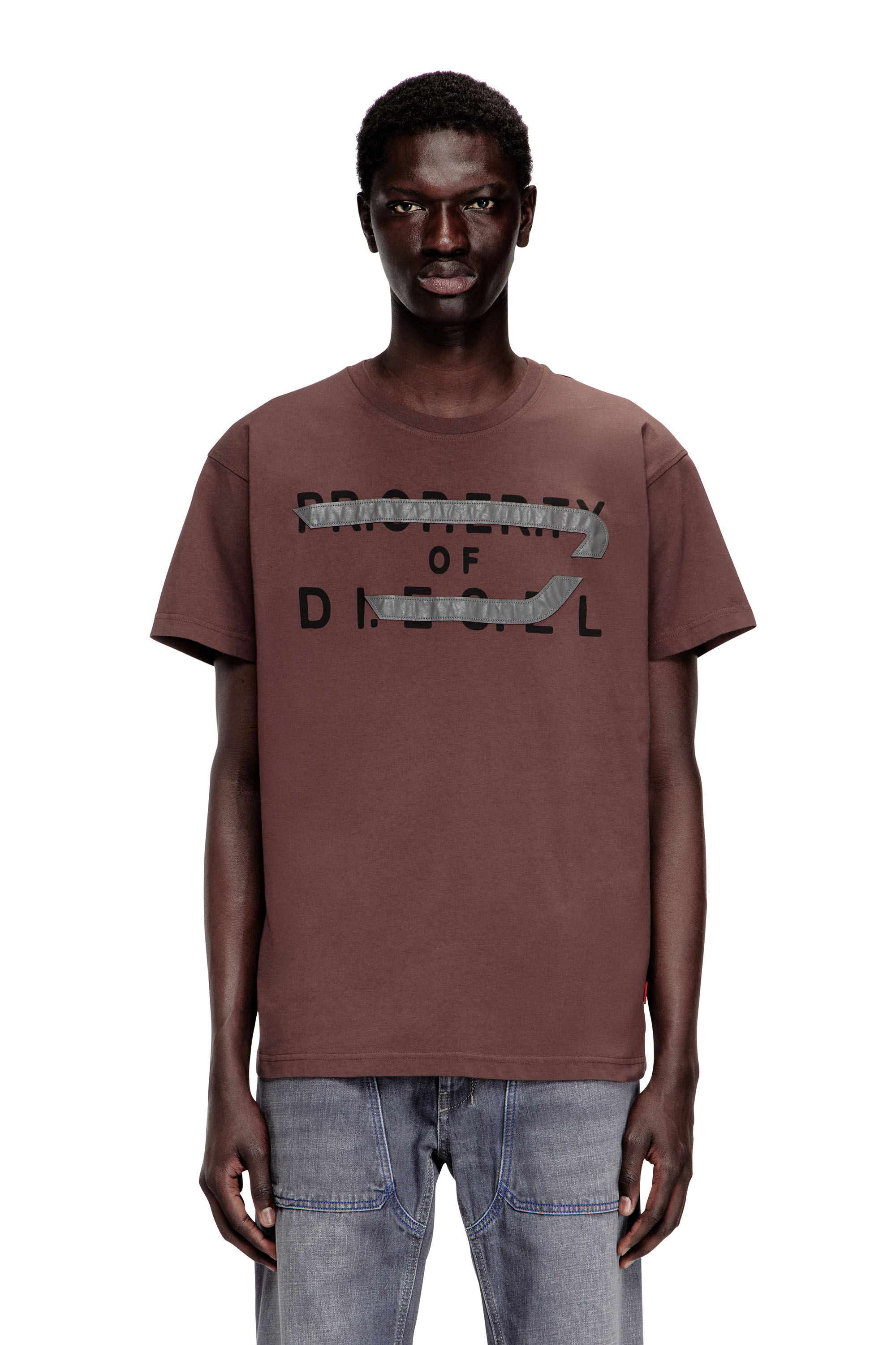Diesel - T-NORM-V11, Man's Regular T-shirt with D appliqu&eacute; in Brown - 3