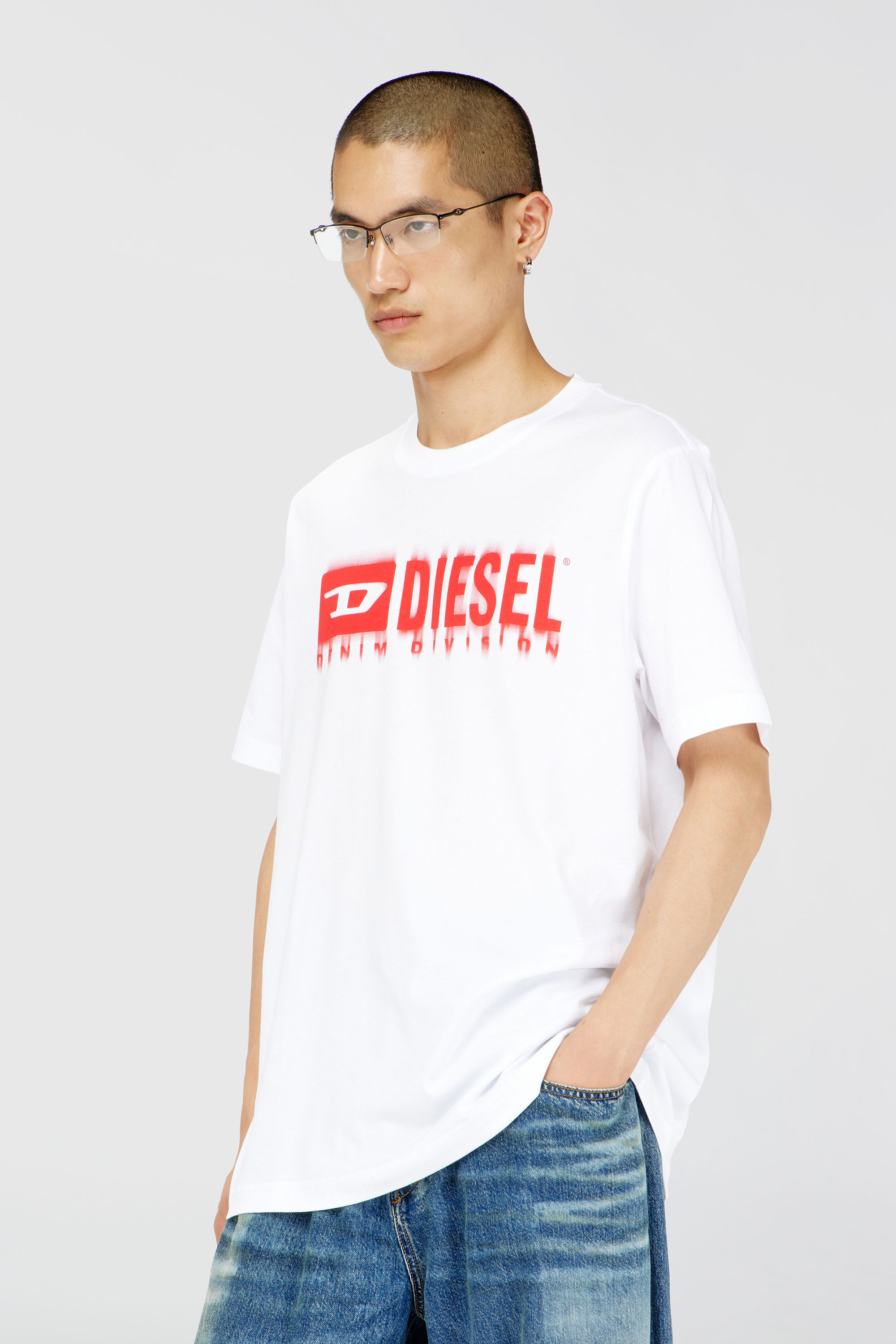 Diesel - T-ADJUST-Q7, Man's T-shirt with blurry Diesel logo in White - 3
