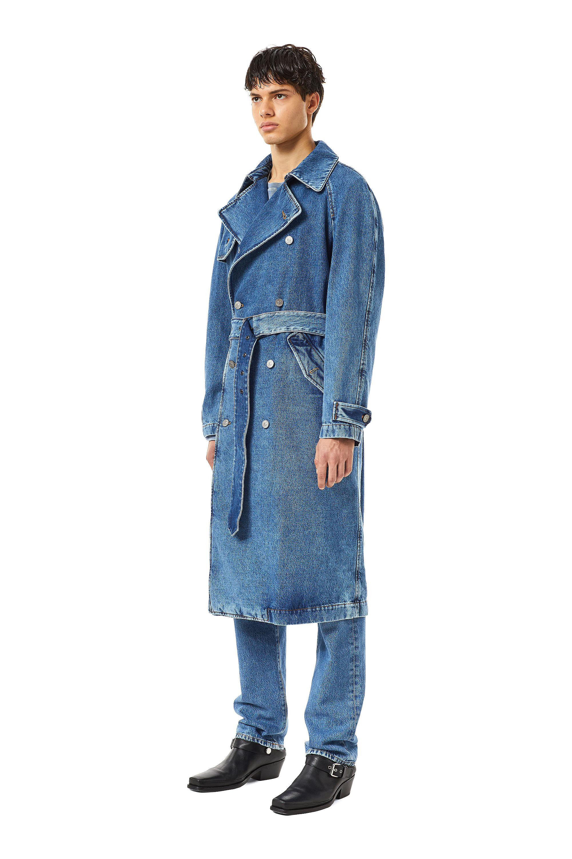 Diesel - D-DELIRIOUS DOUBLE BREASTED TRENCH COAT, Unisex Trench coat in denim in Blue - Image 5