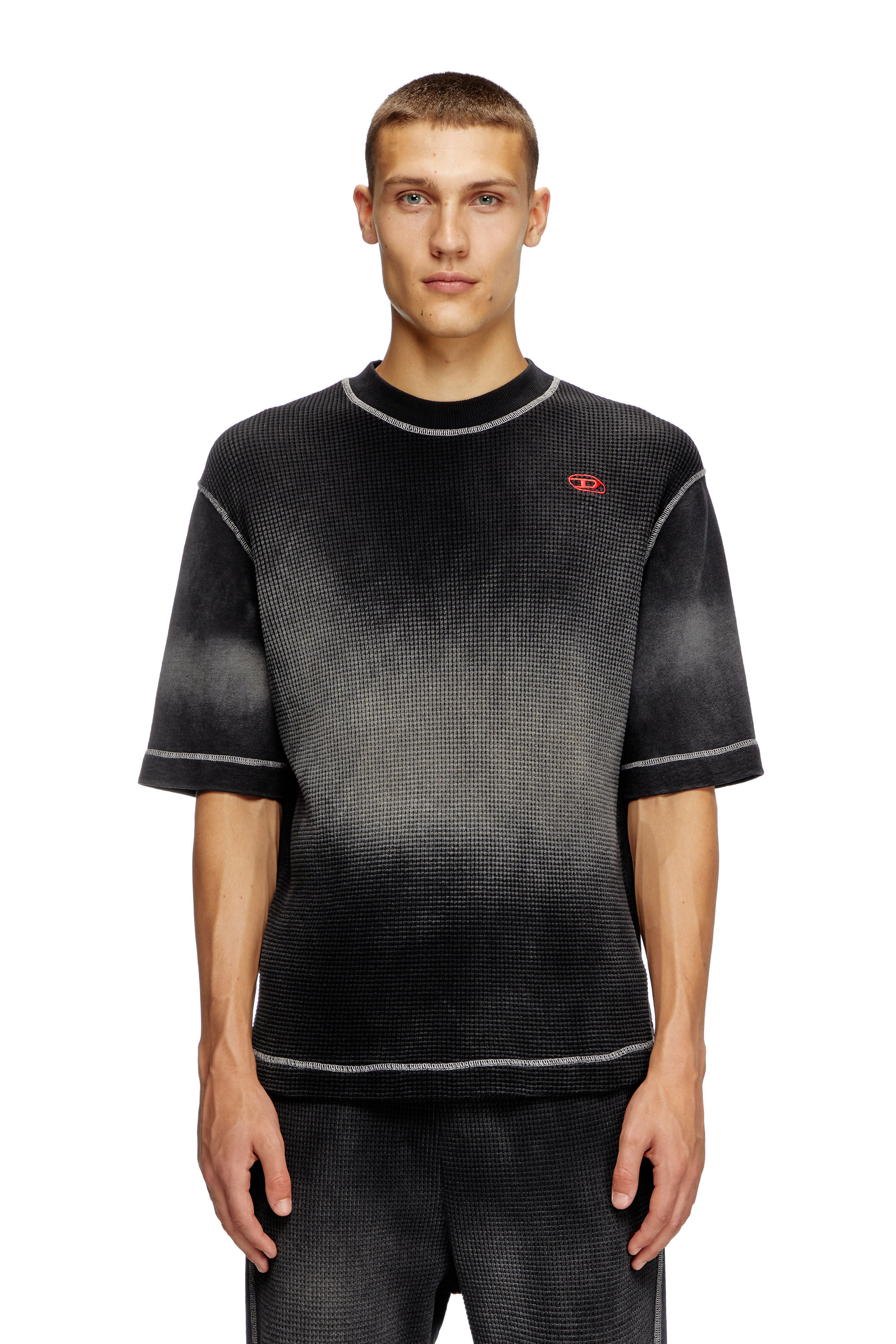 ★DIESEL★ S Wafficol Sweatshirt Black A161020TKAA02 Men's Waffle and jersey half-sleeve sweatshirt | Black | Diesel