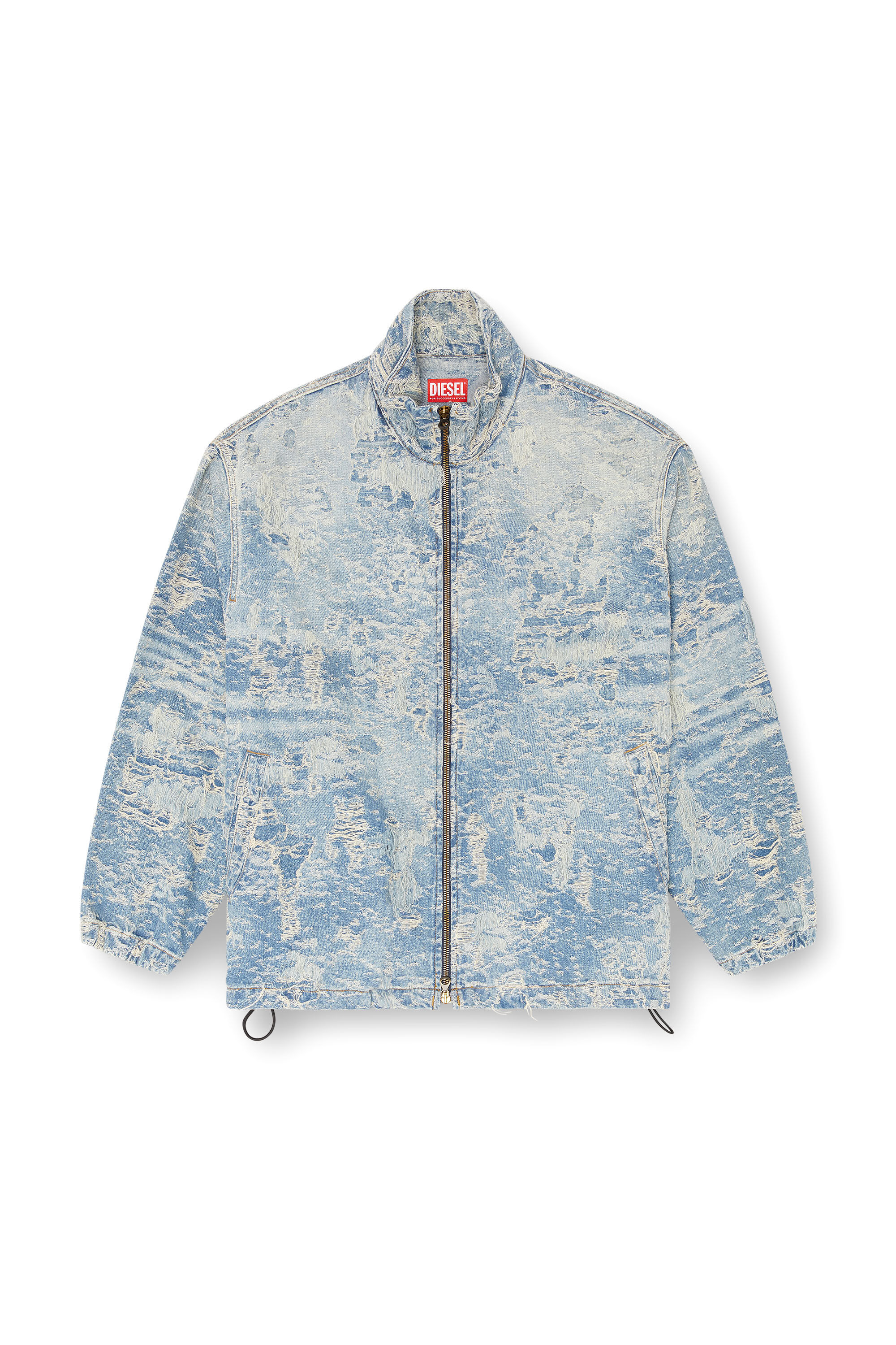 Diesel - D-KRAP-FSF, Unisex's Zip jacket in dirty jacquard denim in Light Blue - 2