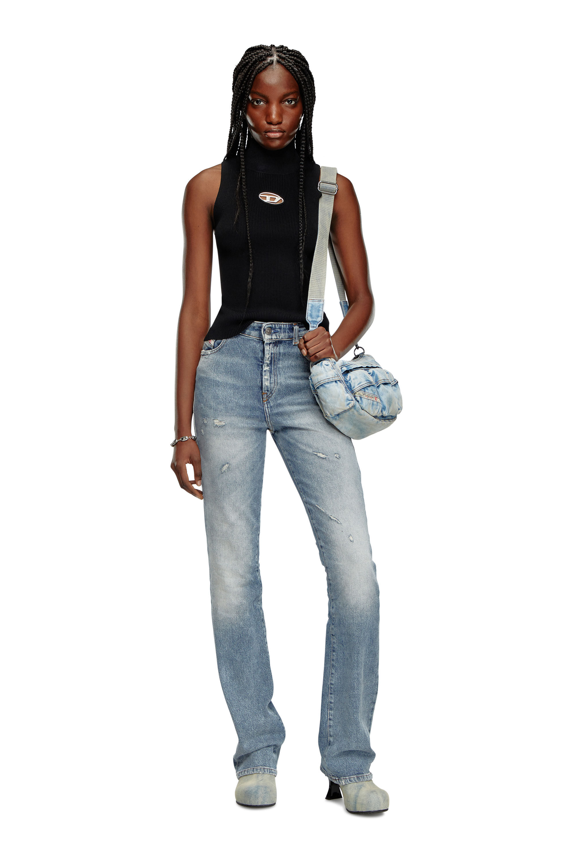 Diesel - M-ONERVAX-TOP, Woman's Ribbed-knit turtleneck top in Black/Grey - 1