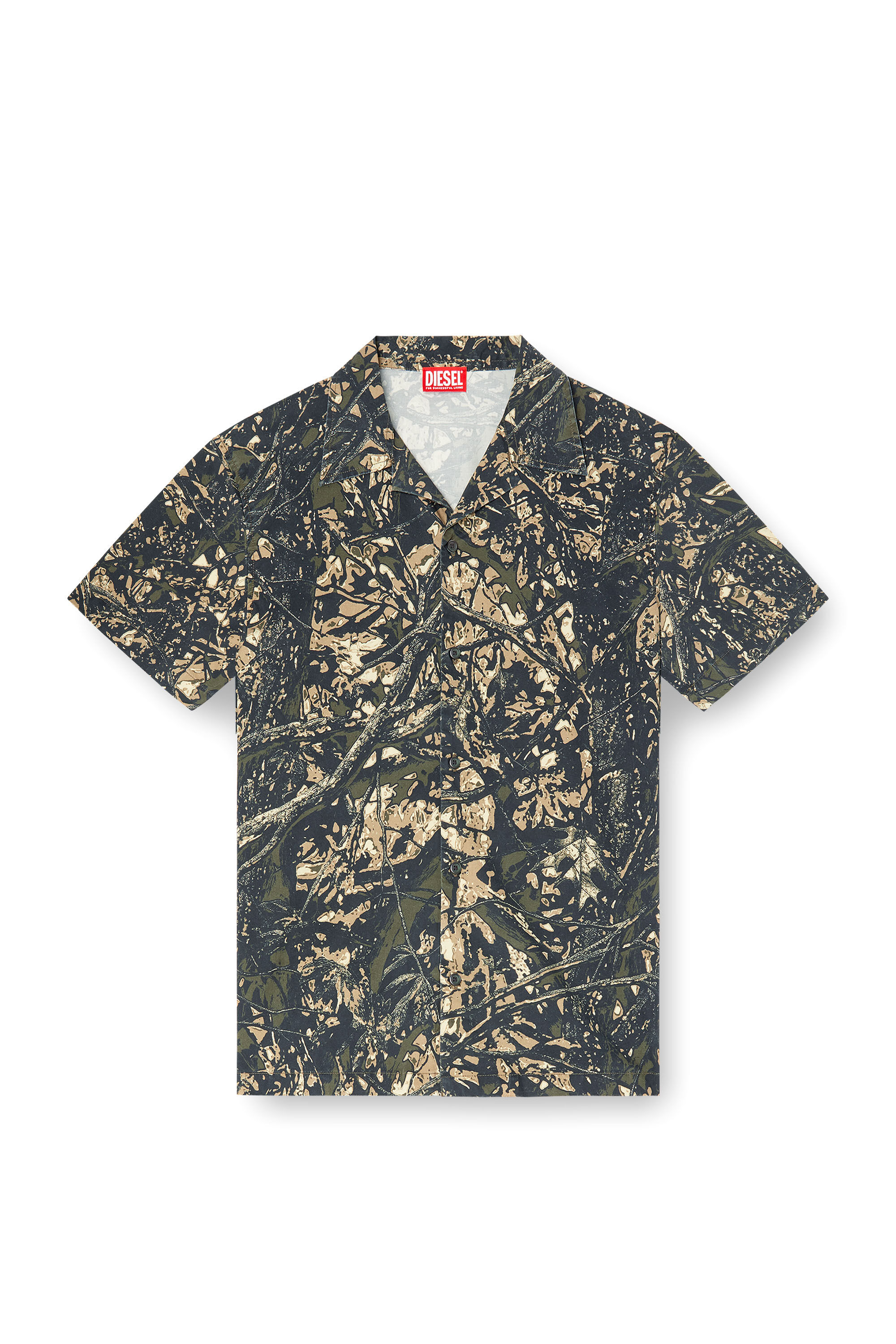 Diesel - S-LINT, Man's Short sleeved shirt with camo print in Brown/Green - 2