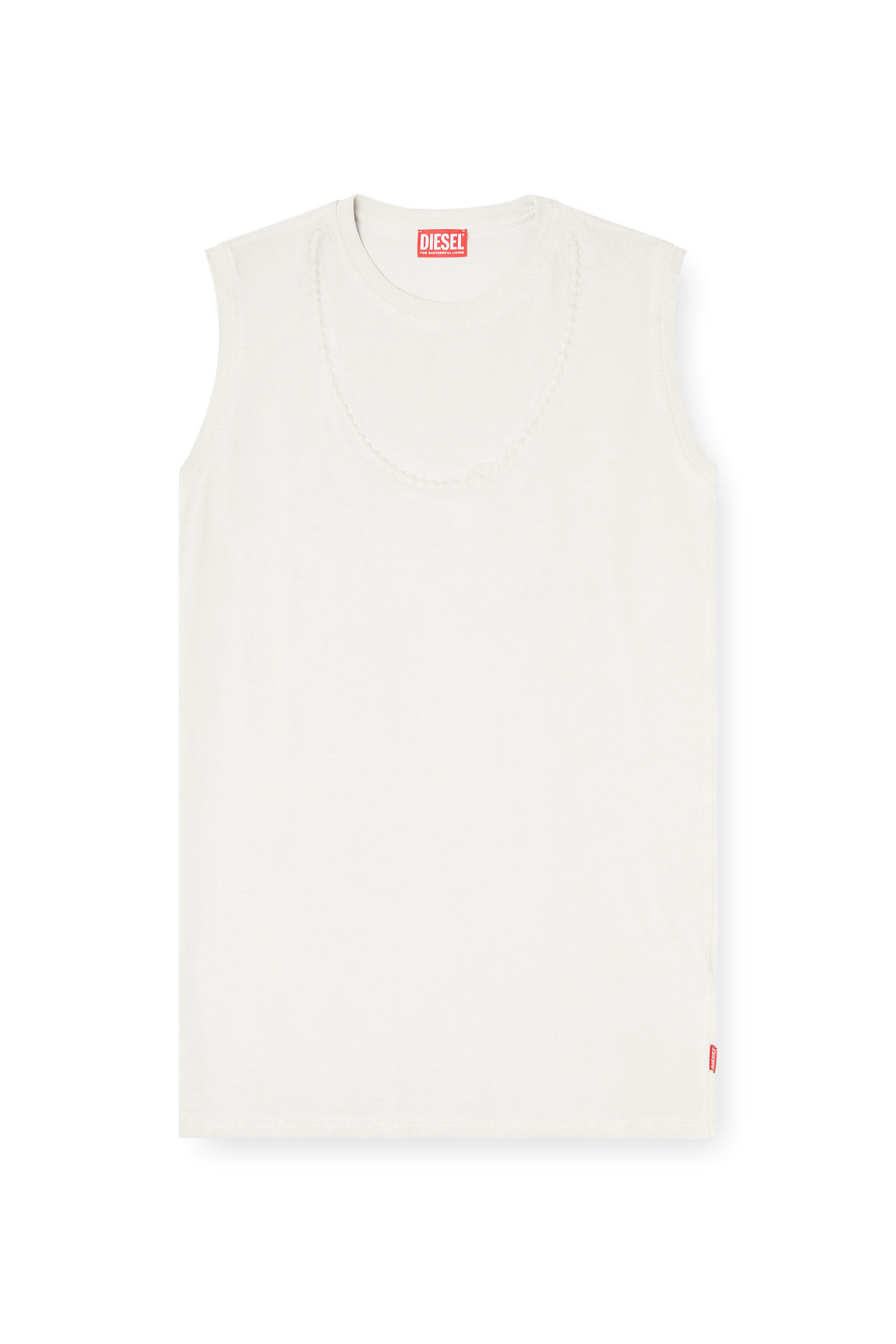 Diesel - D-EMB, Woman's Short cotton dress with embossed chain in White - 2