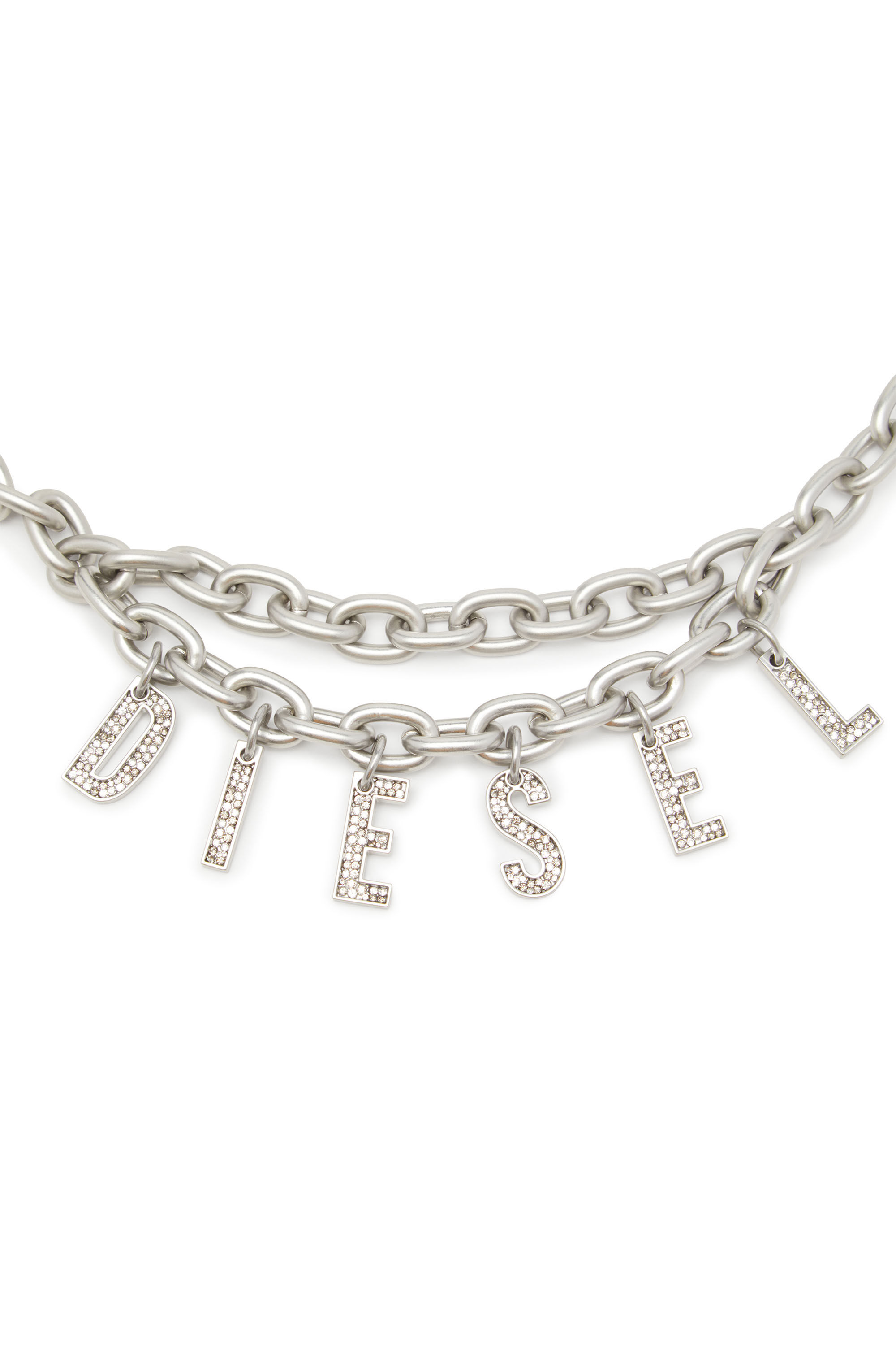 Women s Chain belt with crystal logo charm Silver Diesel