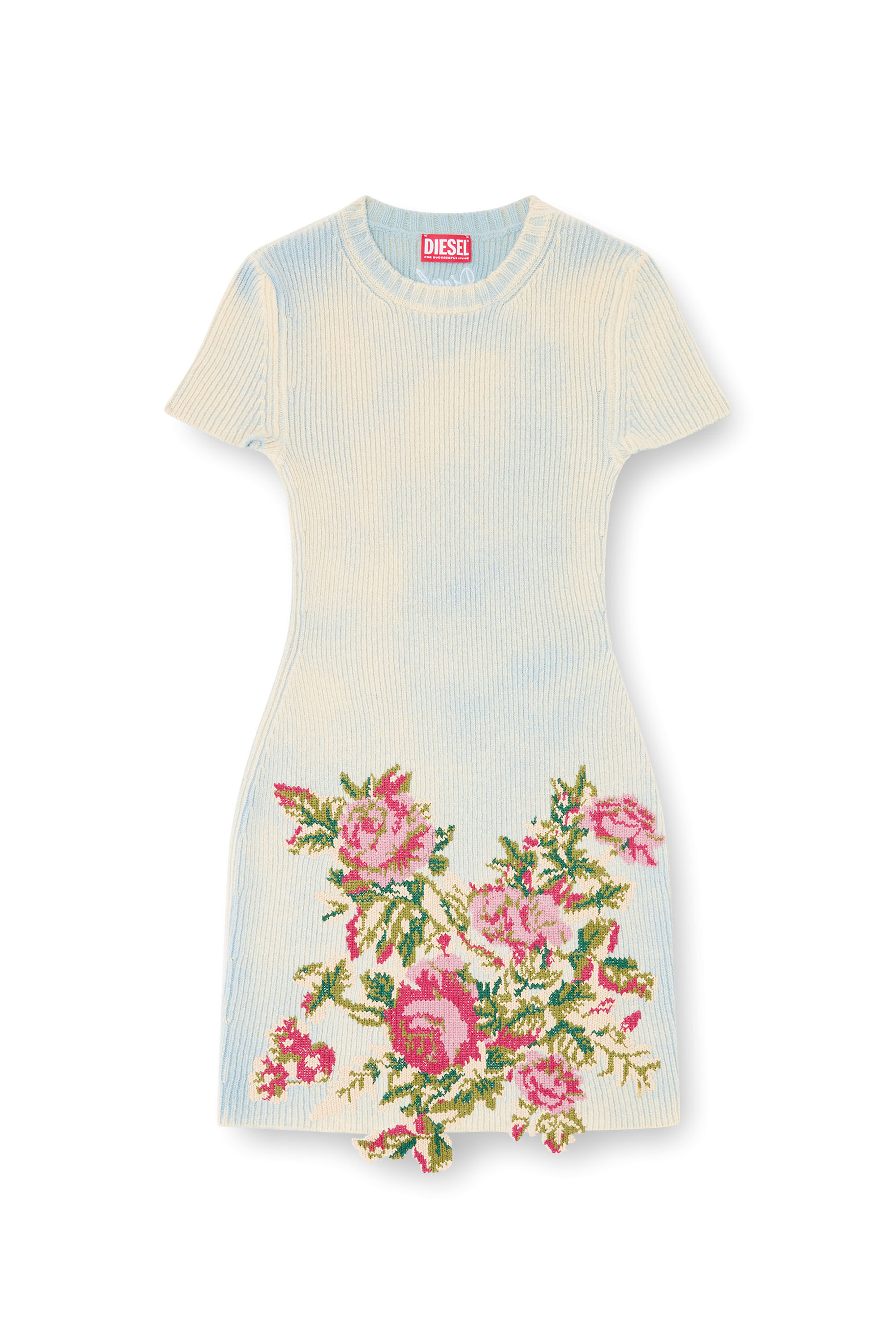 Diesel - M-RINNIE, Woman's Short dress in floral wool-blend knit in White - 2
