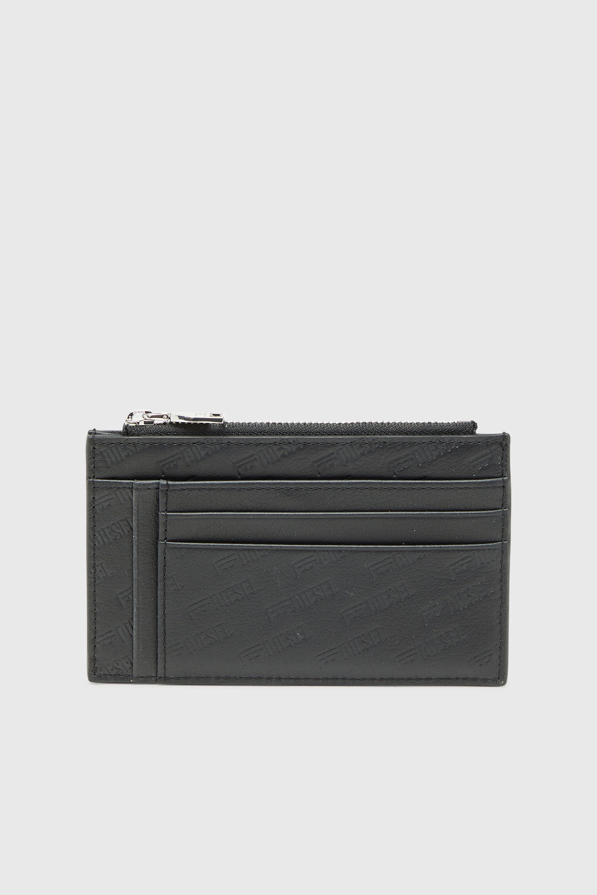 Diesel - MONOGRAM CARD CASE VI, Man's Embossed leather card holder with zip pocket in Black - 1