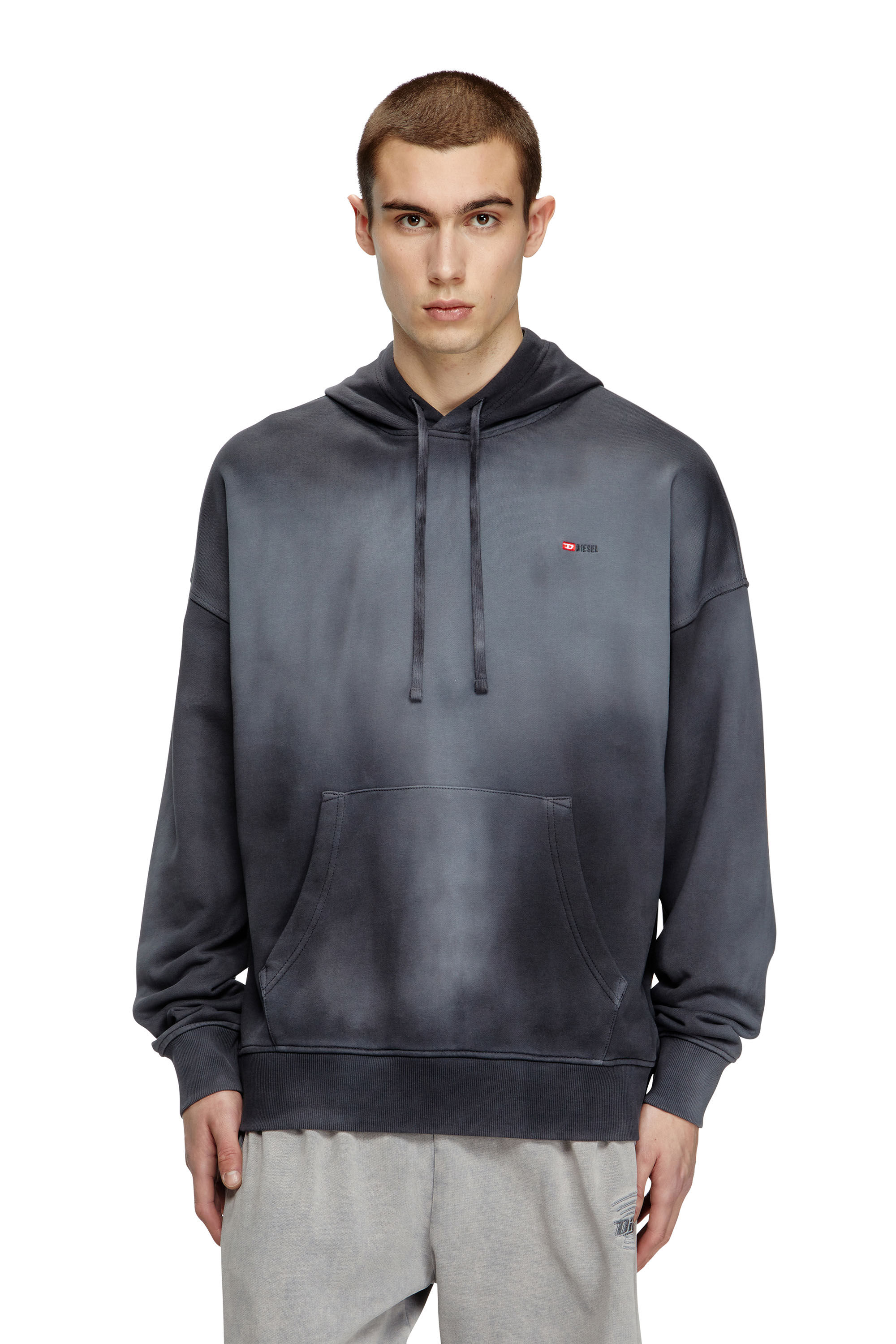 Men's Faded hoodie with micro-logo embroidery | Black | Diesel