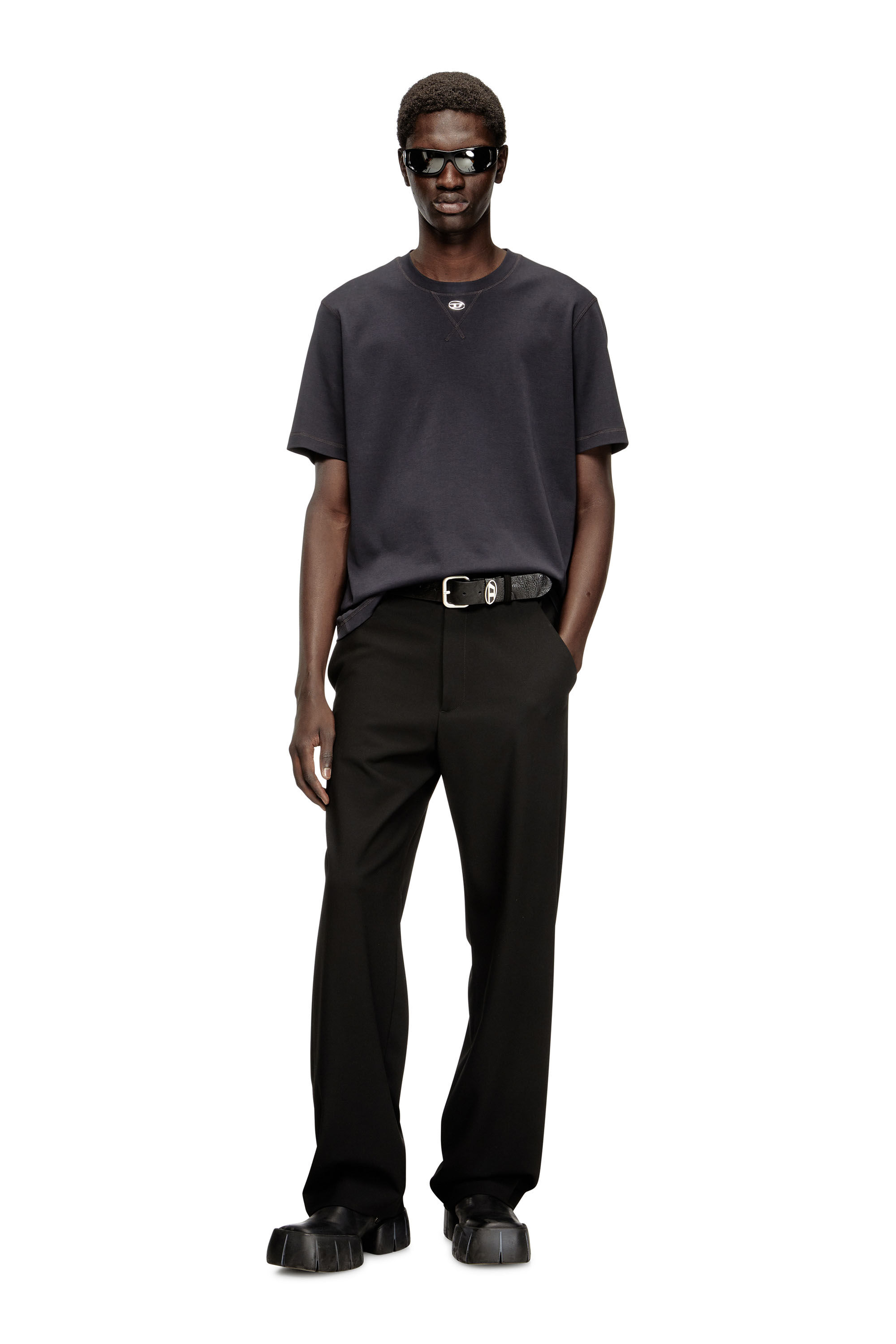 Diesel - T-MADJUST-TR, Man's Regular T-shirt with crew neck and Oval D in Dark grey - 1