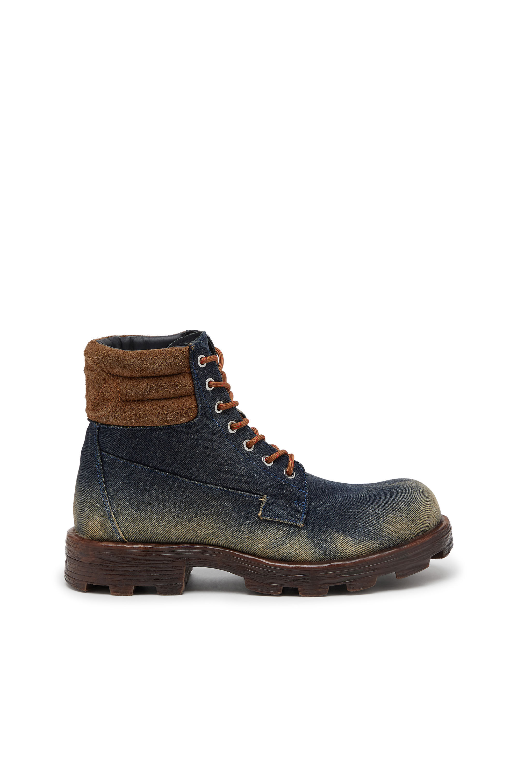 Diesel - D-HAMMER LACE UP, Man's D-Hammer-Combat boots in denim and suede in Dark Blue - 1