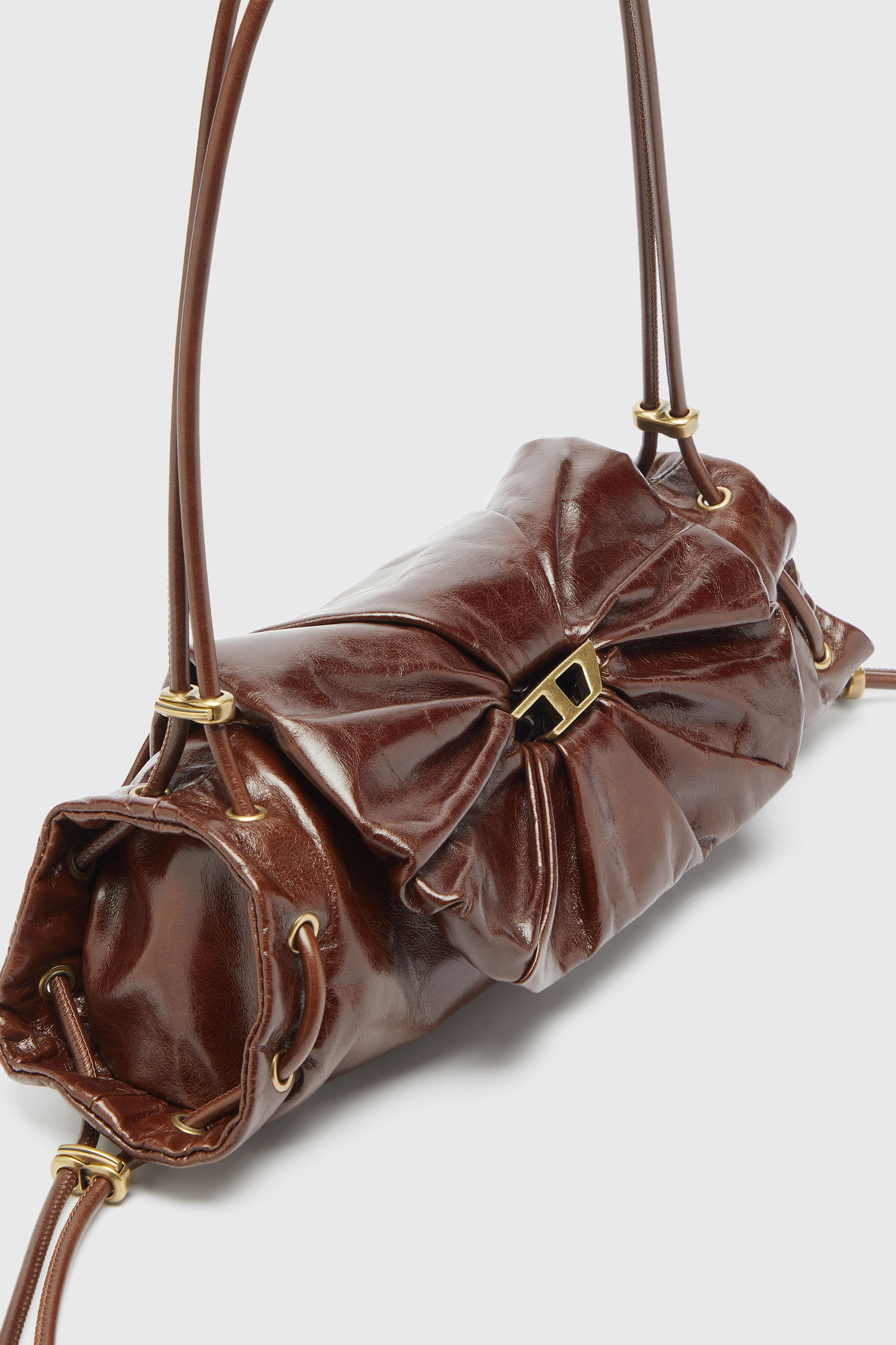 Diesel - SCRUNCH-D SHOULDER S, Woman's Scrunch-D-Small shoulder bag in shiny scrunched leather in Brown - 6