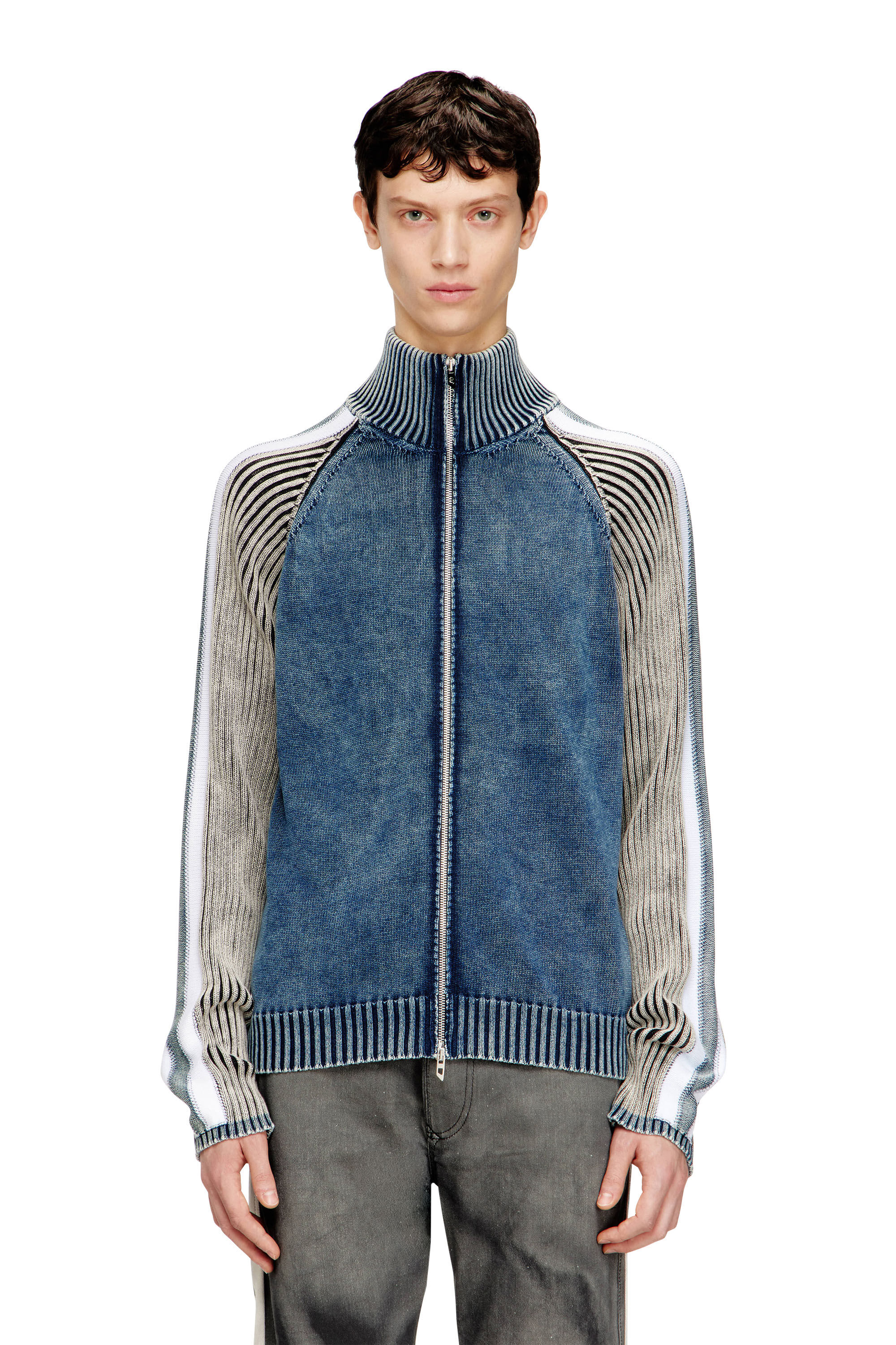 Diesel - K-HERONIMO, Man's Zip-up cardigan with sporty bands in null - 3